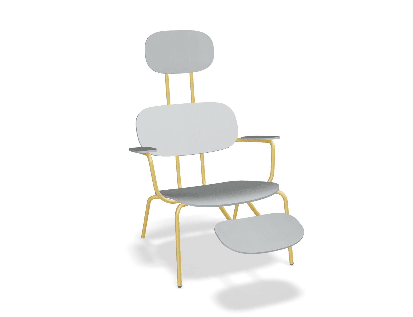 Fotel z zagłówkiem NEW SCHOOL LOUNGE żółty MDD perłowy biały z podnóżkiem Eye on Design