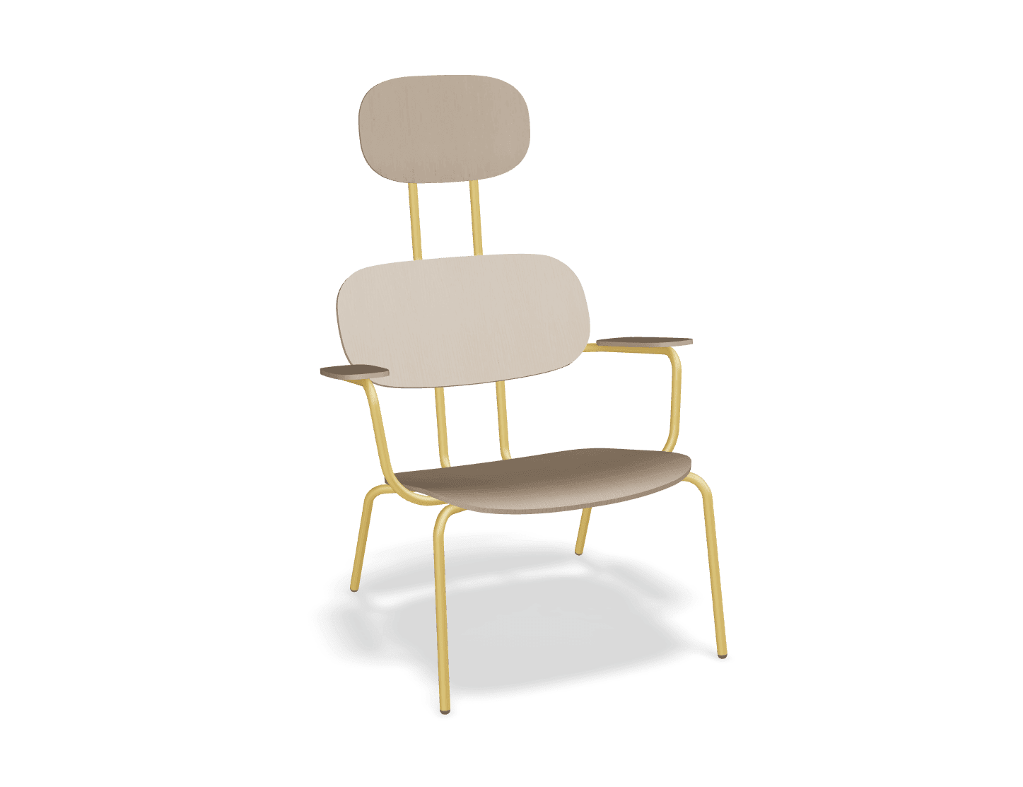 Fotel z zagłówkiem NEW SCHOOL LOUNGE żółty MDD jasny jesion bez podnóżka Eye on Design