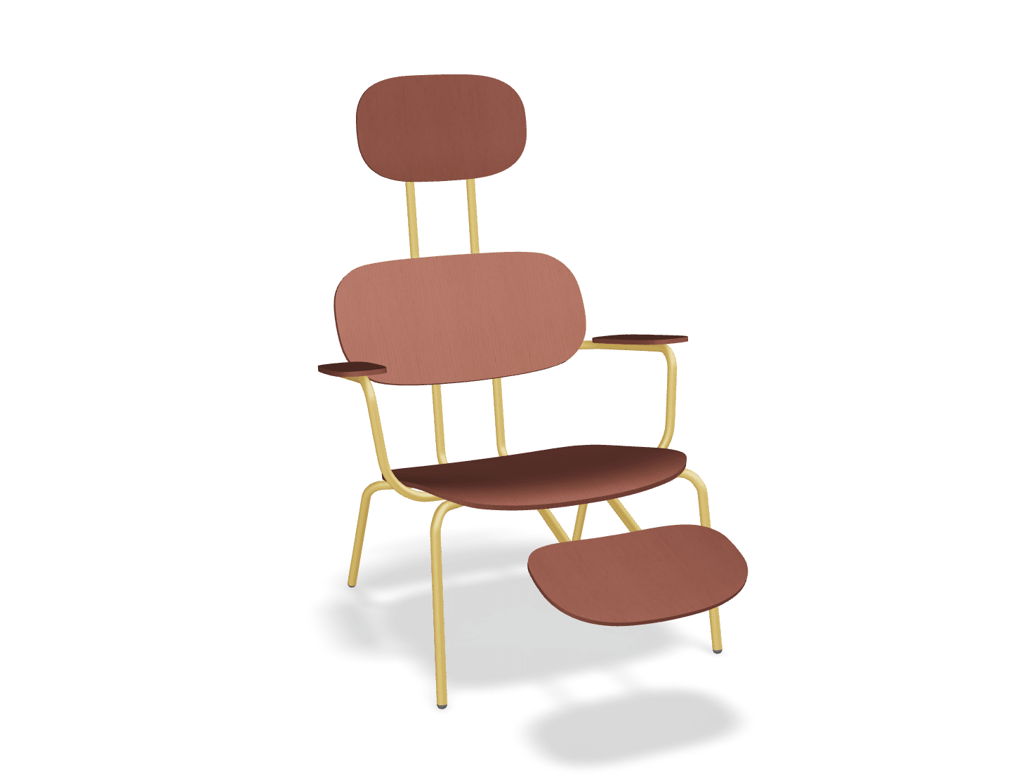 Fotel z zagłówkiem NEW SCHOOL LOUNGE żółty MDD ceglasty z podnóżkiem Eye on Design