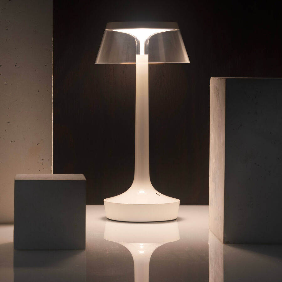 Portable lamp BON JOUR UNPLUGGED white with transparent shade