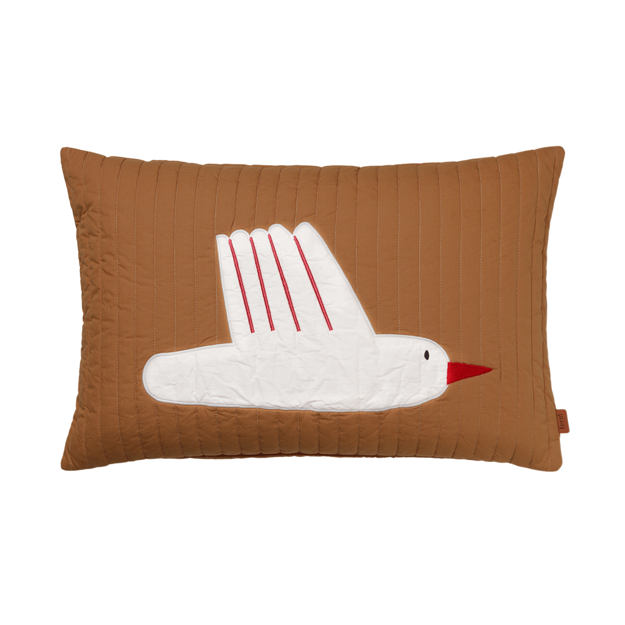 Pohovkový polštář BIRD QUILTED světle hnědý s bílou