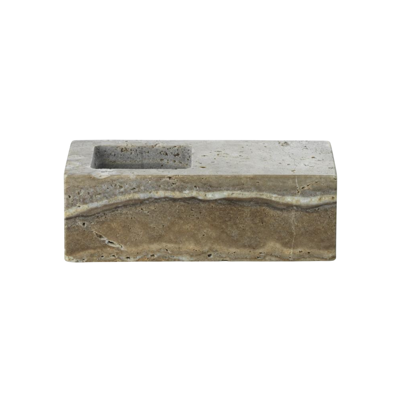 EVEN silver-brown travertine candle holder