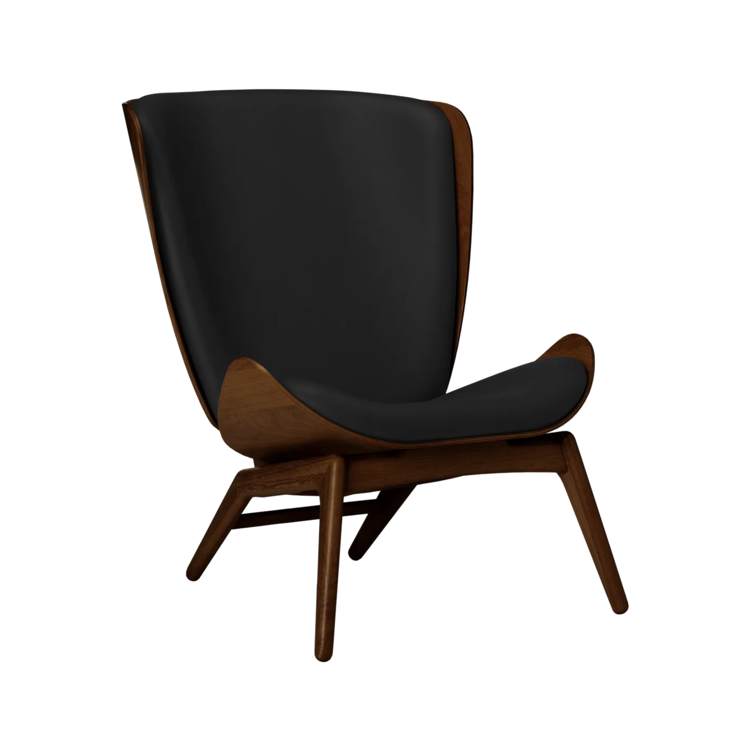 READER armchair black leather with dark oak base