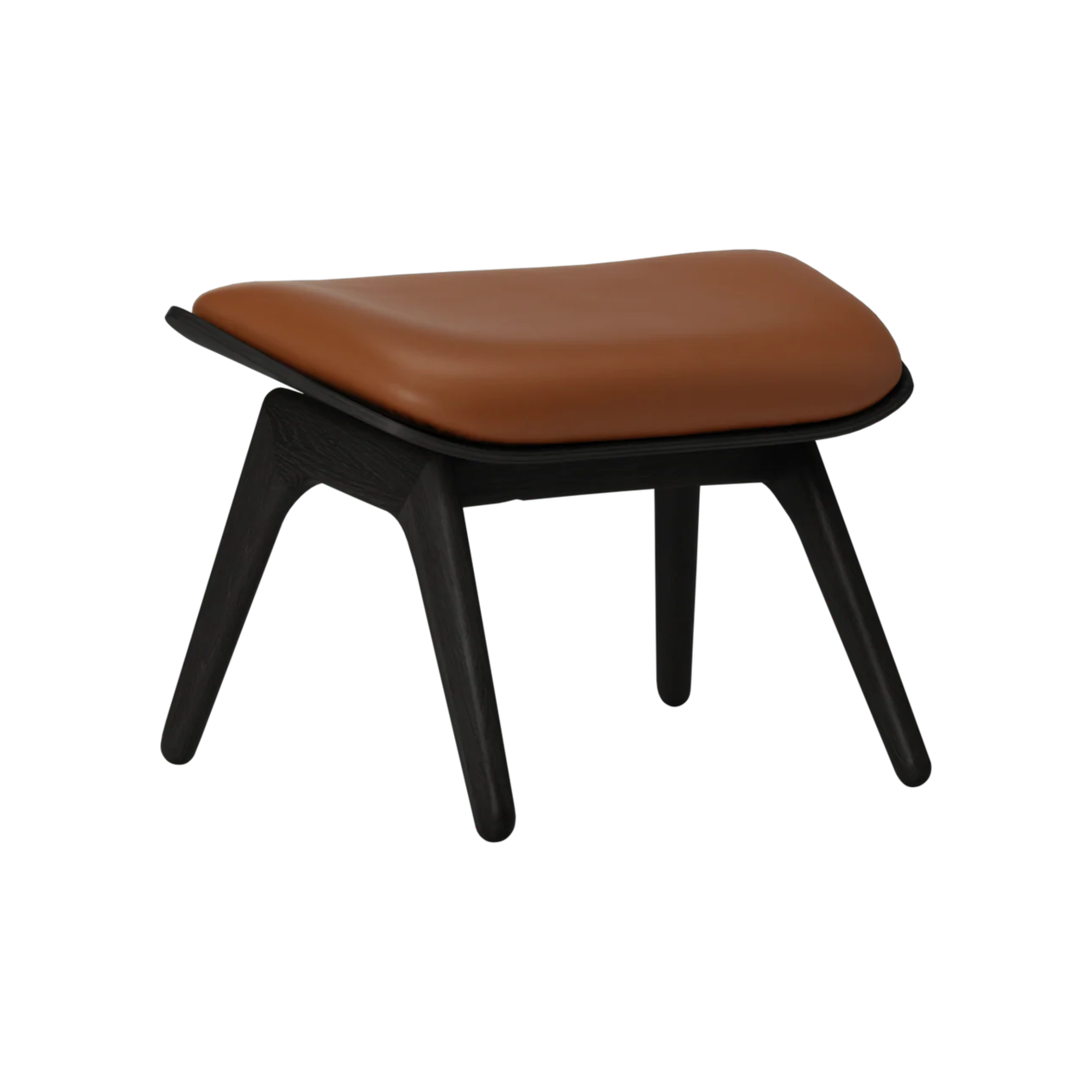READER footstool in cognac leather with a black base