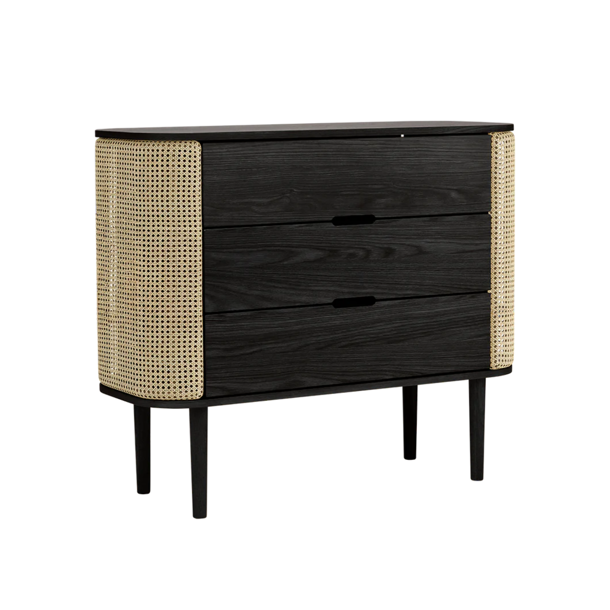 TREASURES cabinet with Venetian reed and black base