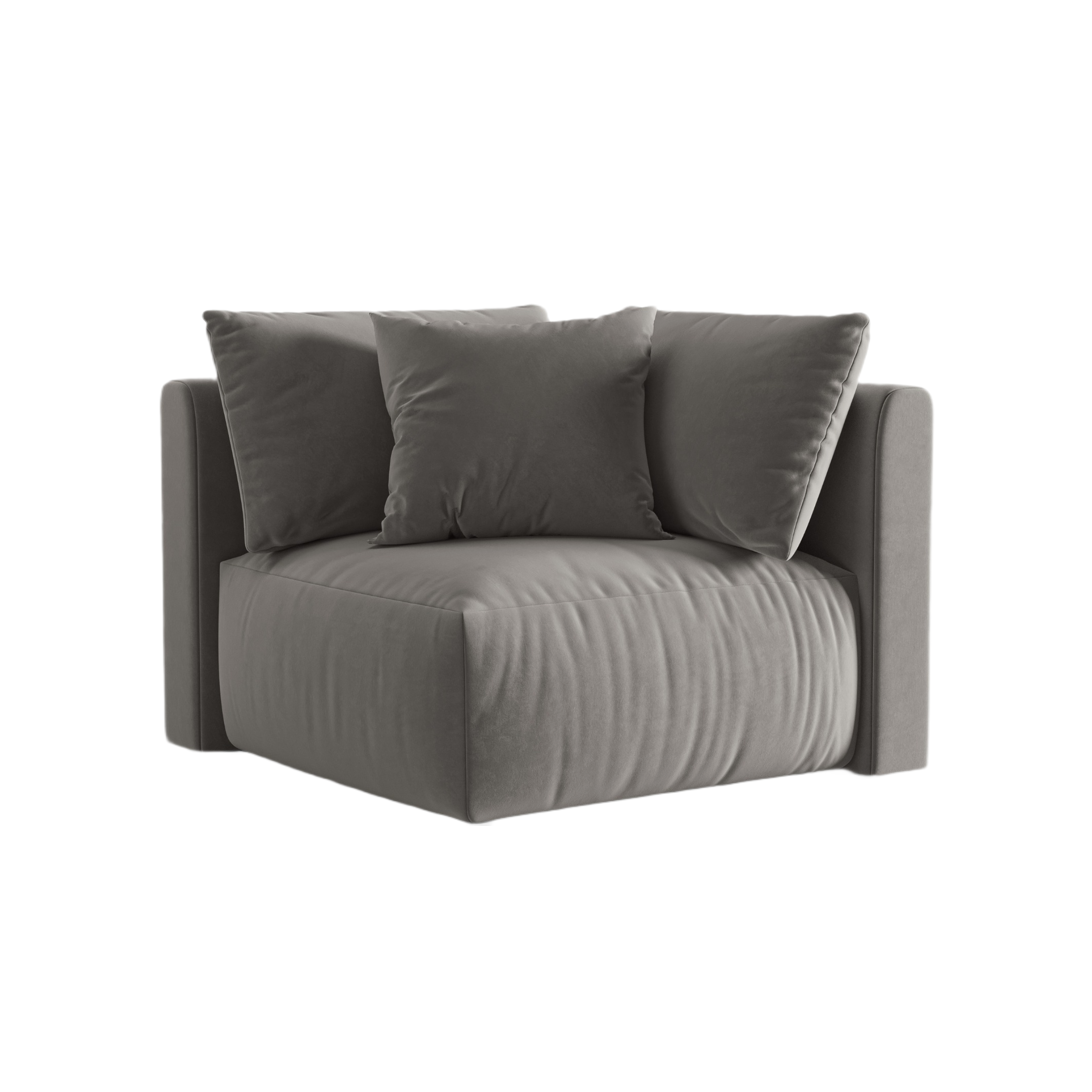Sofa modulární sametová CHRIS - rohový prvek šedý