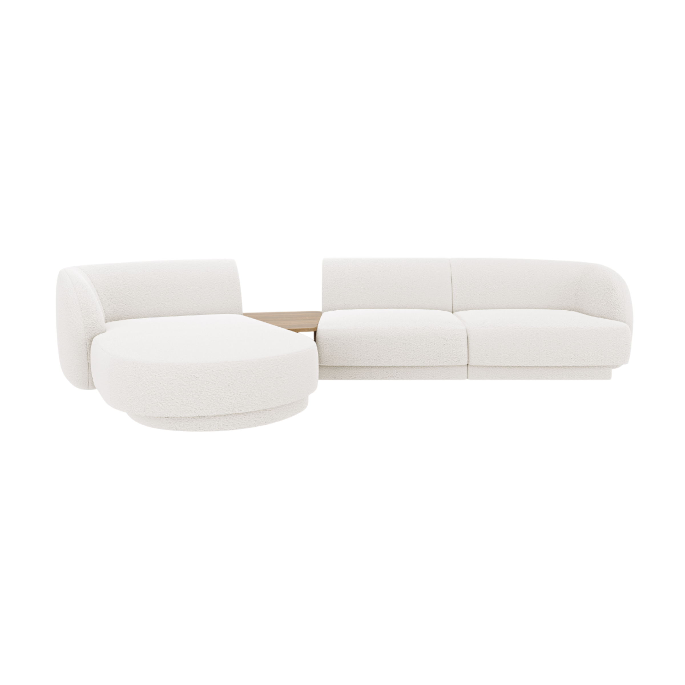 Modular corner sofa with table 3-seater left-sided MILEY white boucle