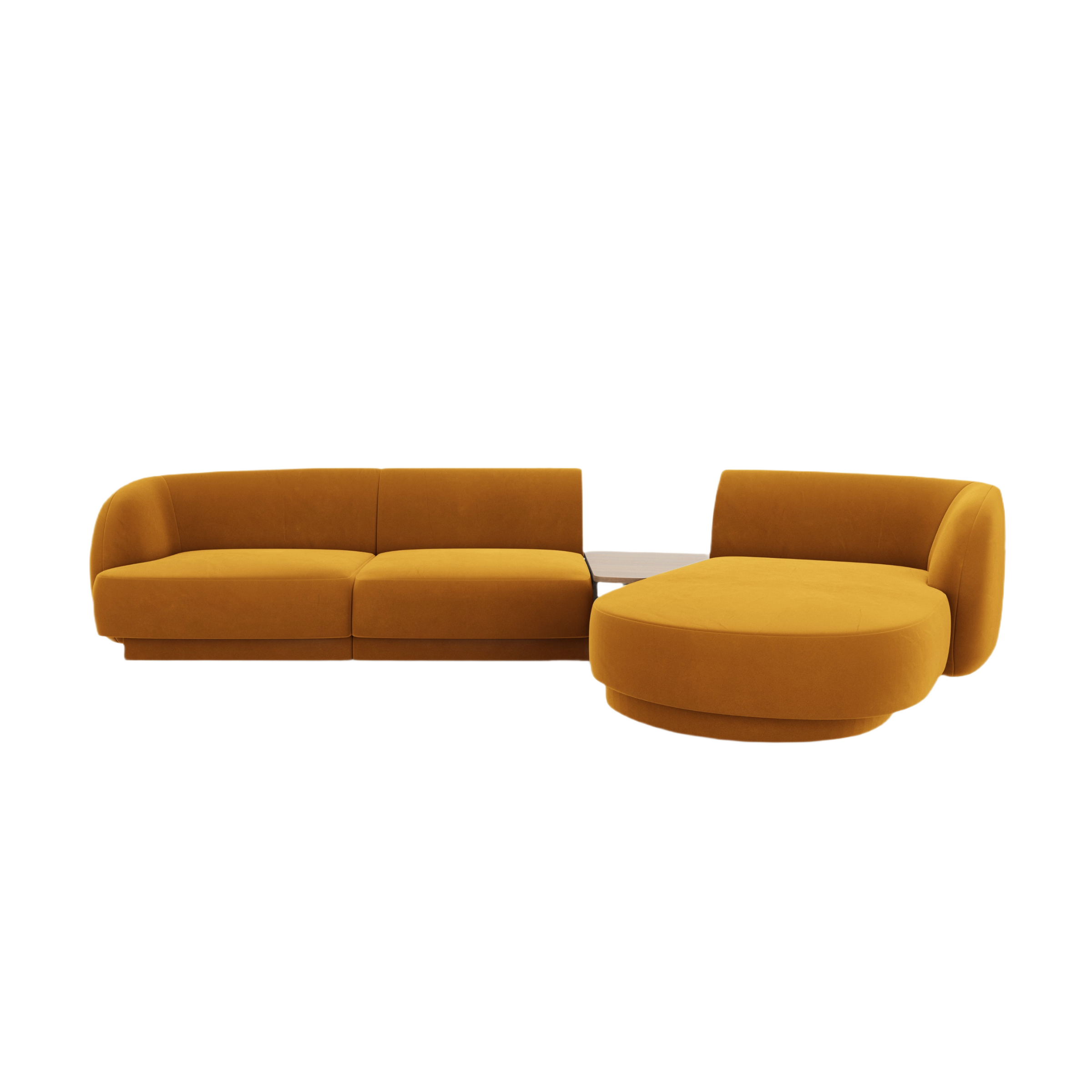 Modular corner sofa with table 3-seater right-sided velvet MILEY yellow