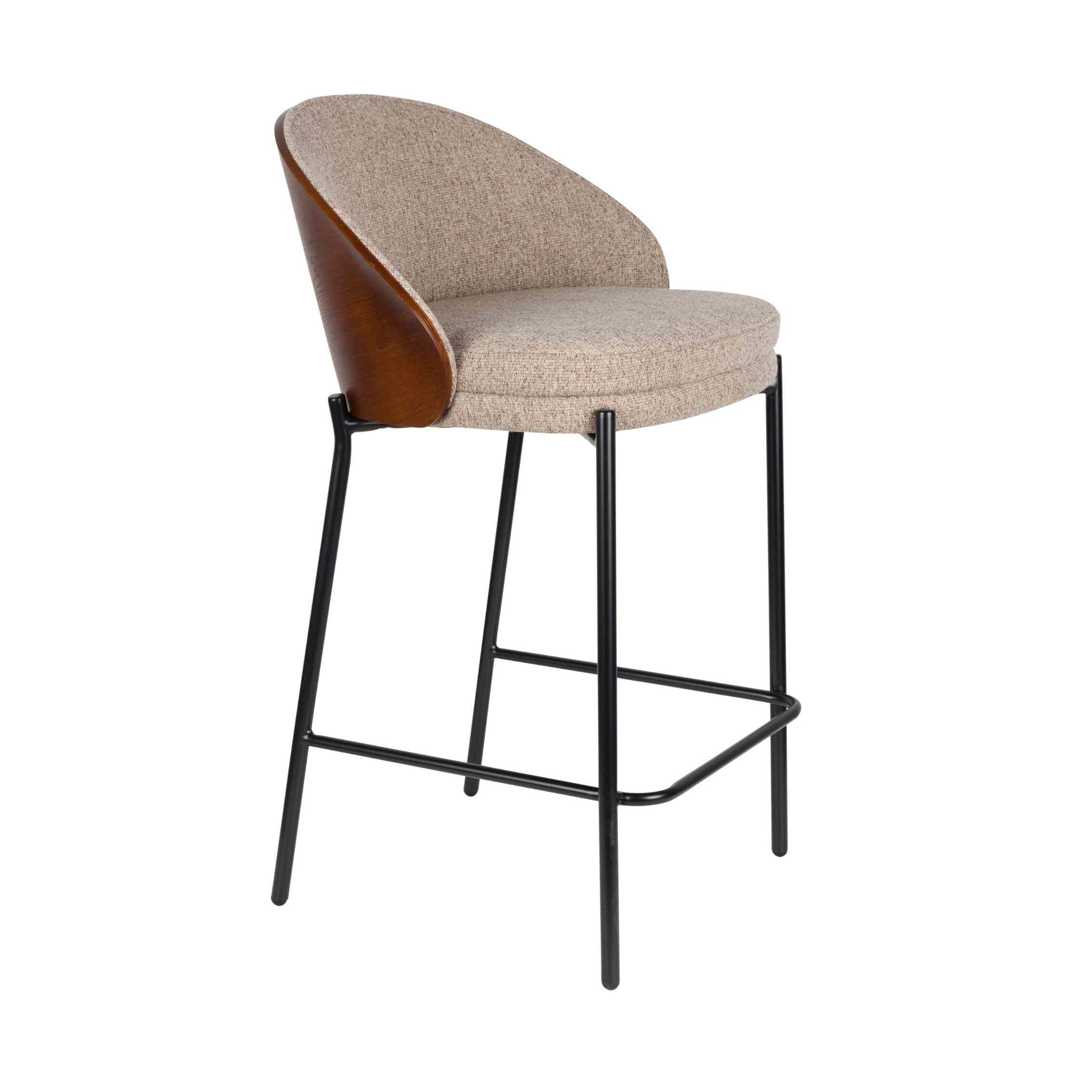 RODIN Beige Bar Stool with Wooden Base