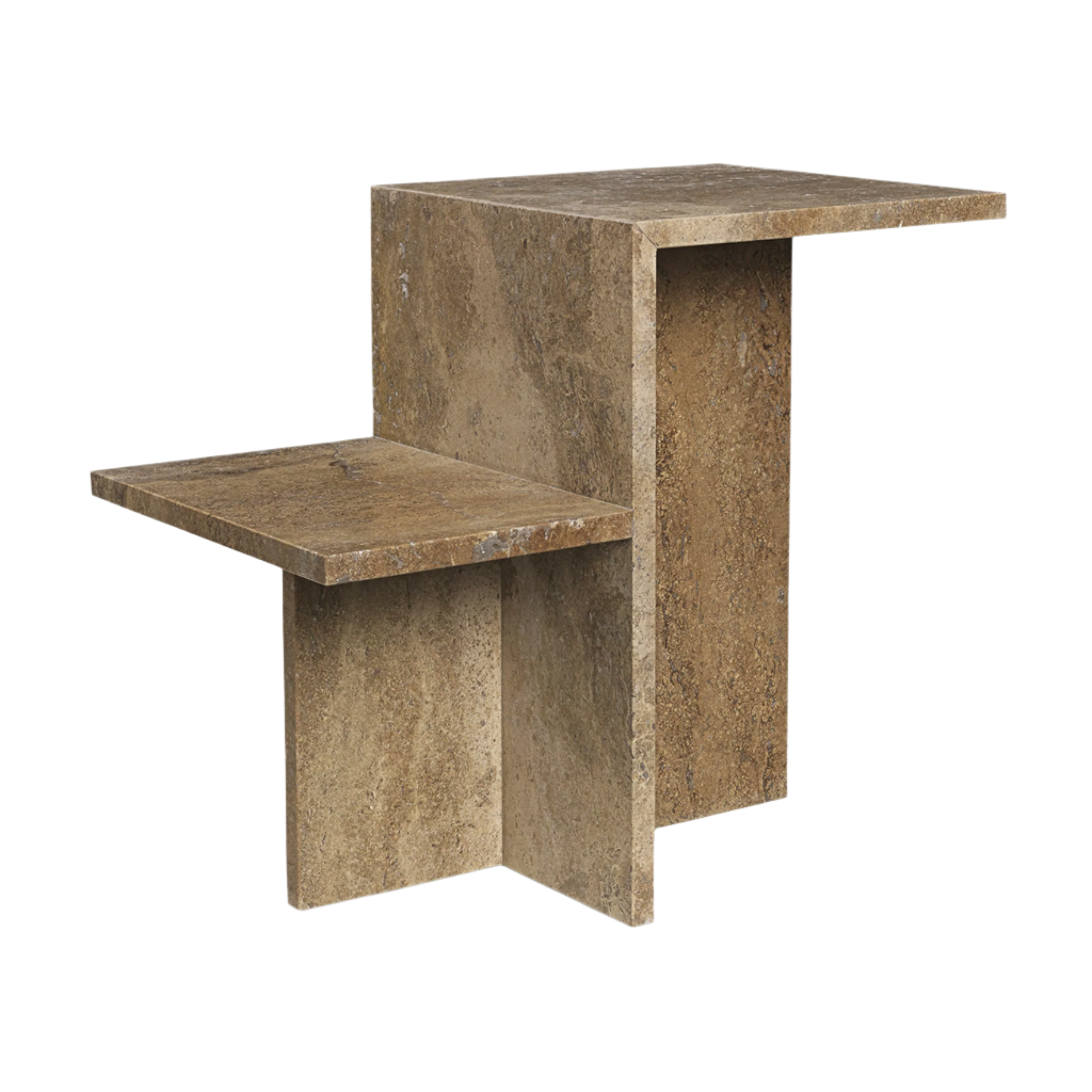 DISTINCT side table in dark brown travertine