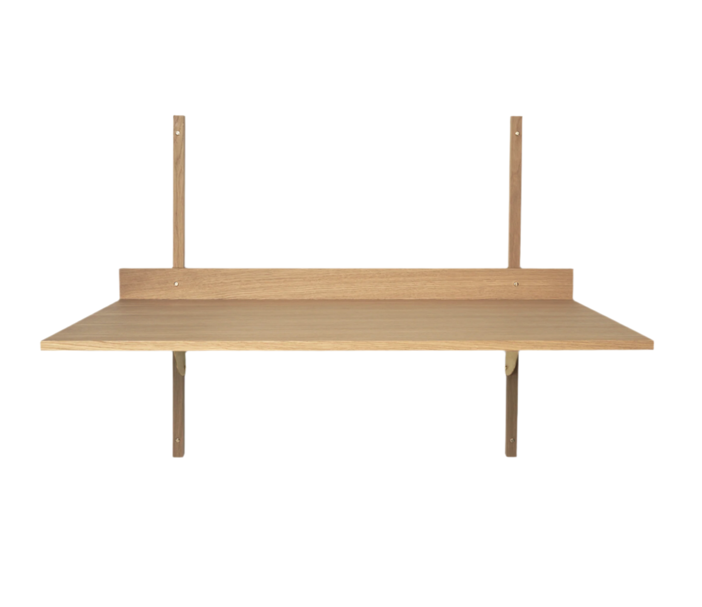 SECTOR DESK wall-mounted desk in oak veneer with brass finish