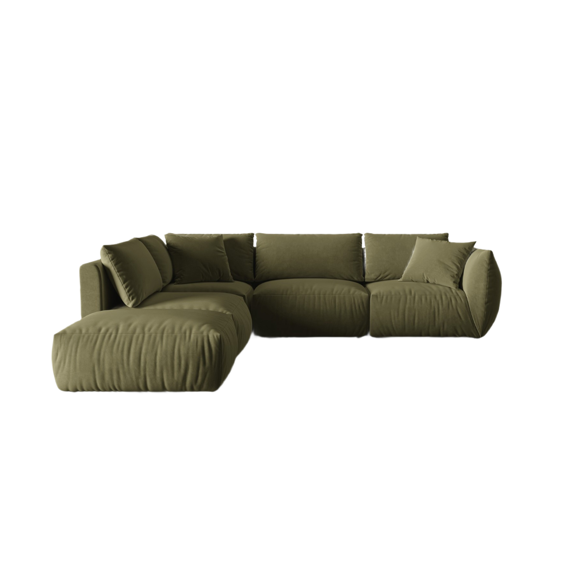 Velvet modular corner sofa for 4 people, left-sided, CHRIS in light green