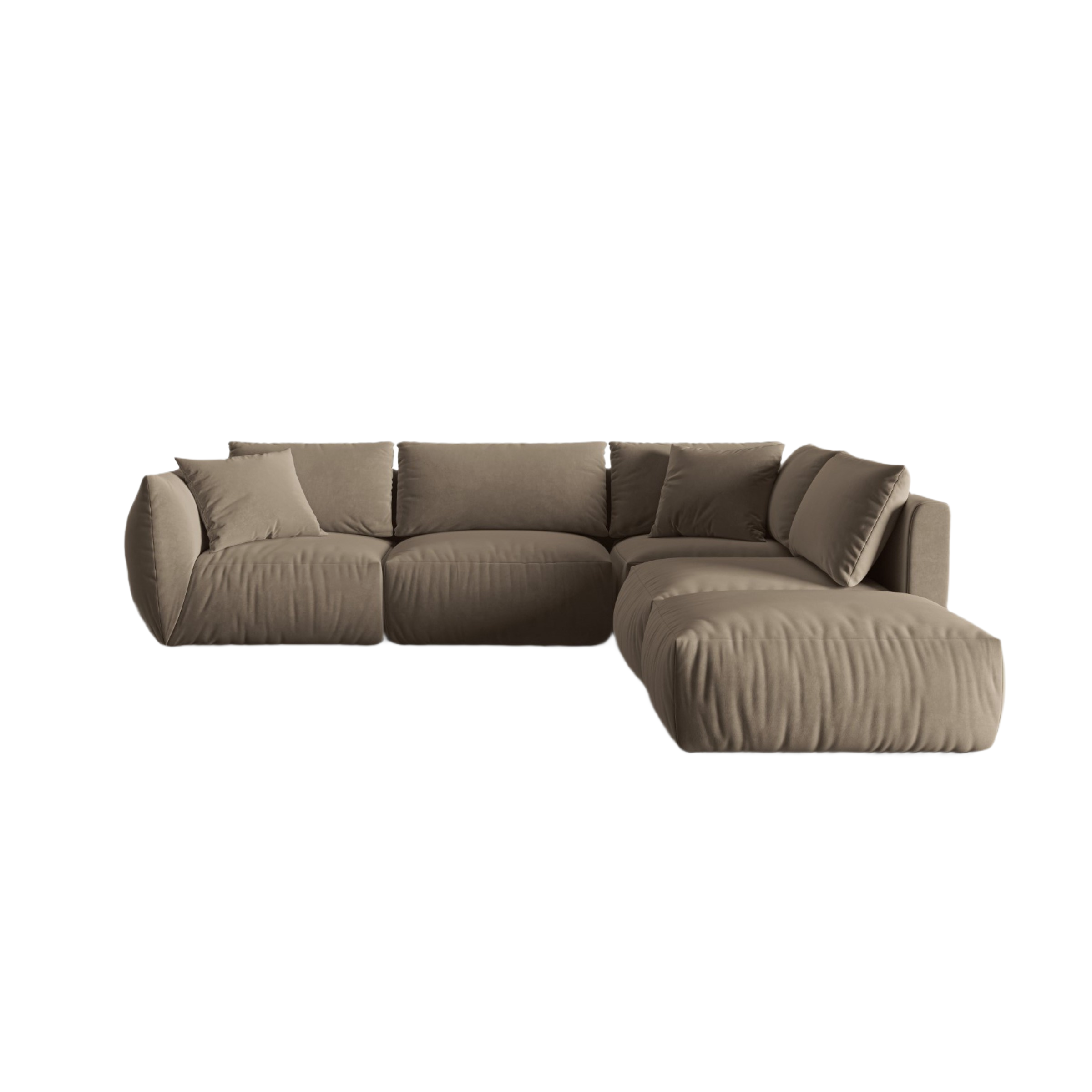 Modular velvet corner sofa for 4 people right-facing CHRIS light brown