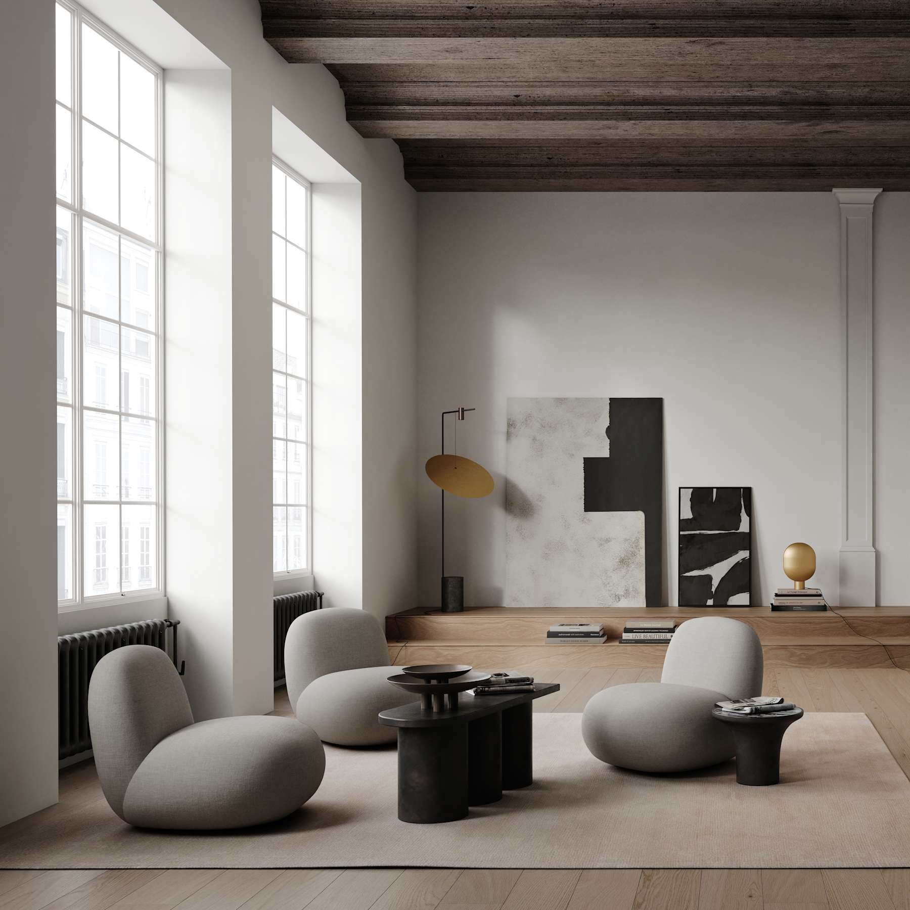 Konferenční stolek TRUMPET beton s mramorem