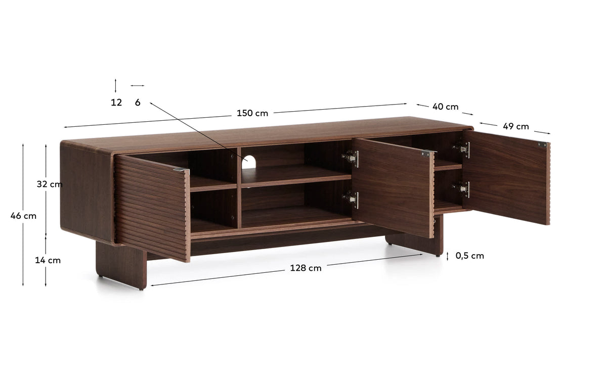 Szafka RTV 3-drzwiowa NORLEN fornir orzechowy – wymiary