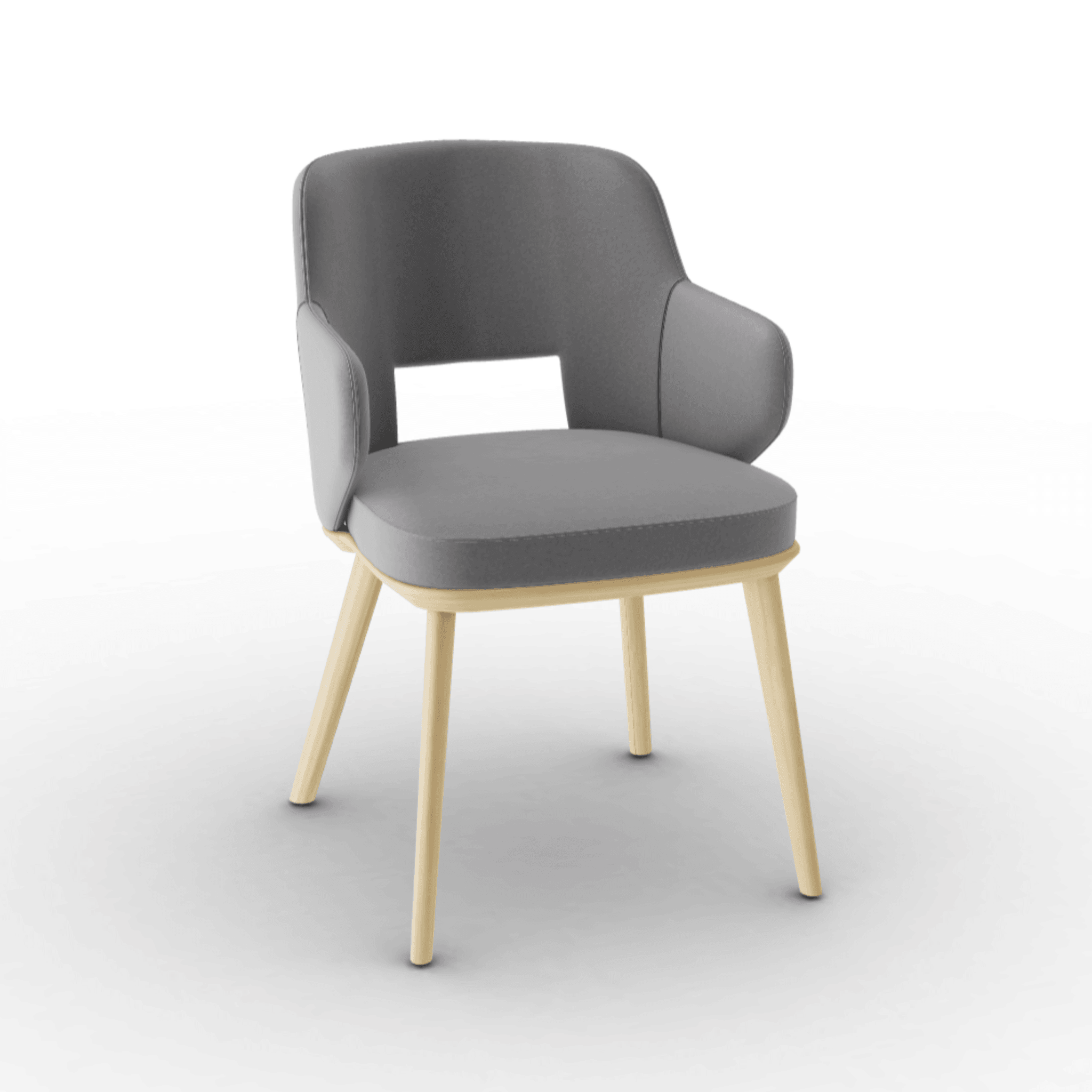 Krzesło aksamitne z podłokietnikami FOYER szary z drewnianą podstawą Calligaris naturalny dąb Eye on Design