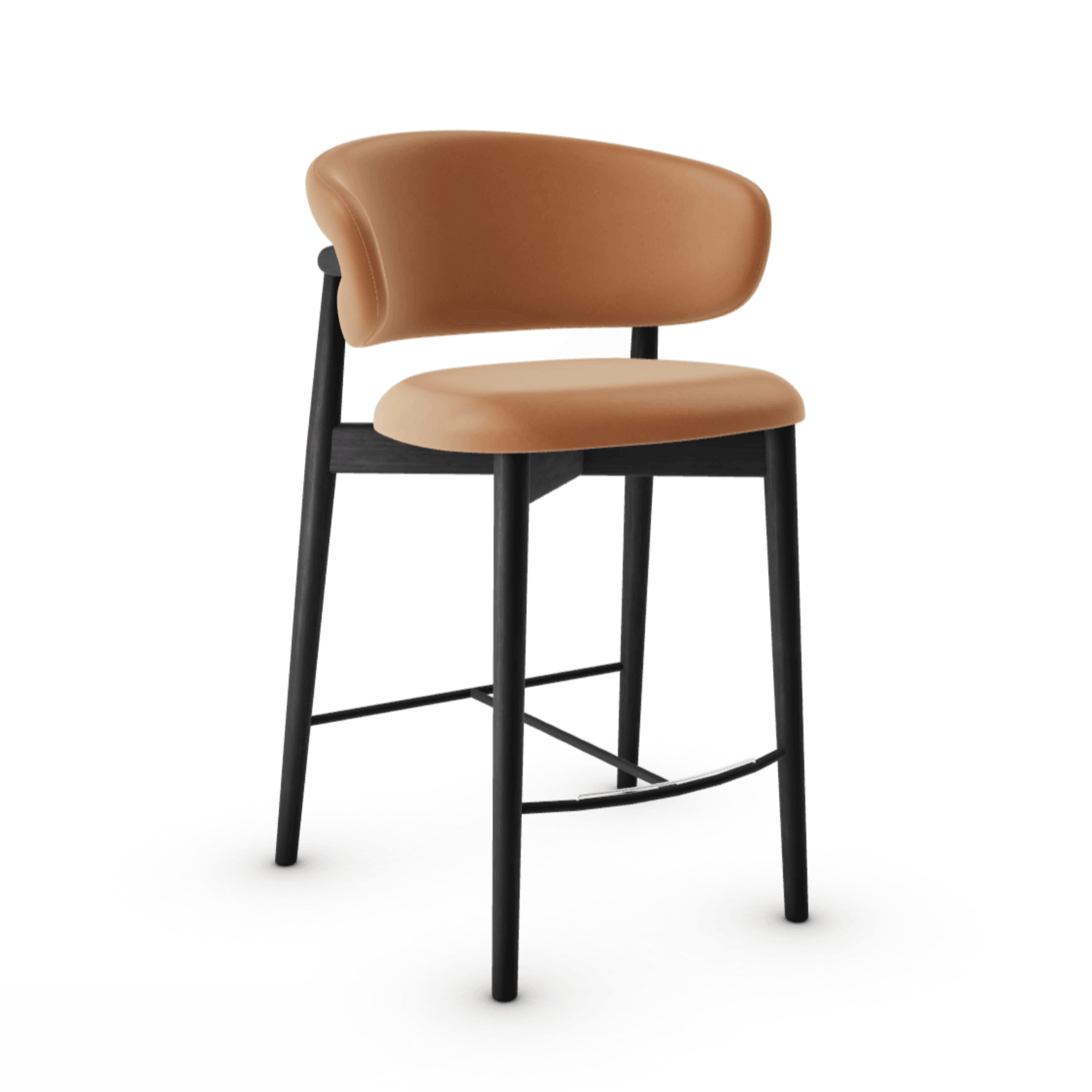 Krzesło barowe OLEANDRO koniakowa ekoskóra z drewnianą podstawą Calligaris drewniana matowa czerń Eye on Design