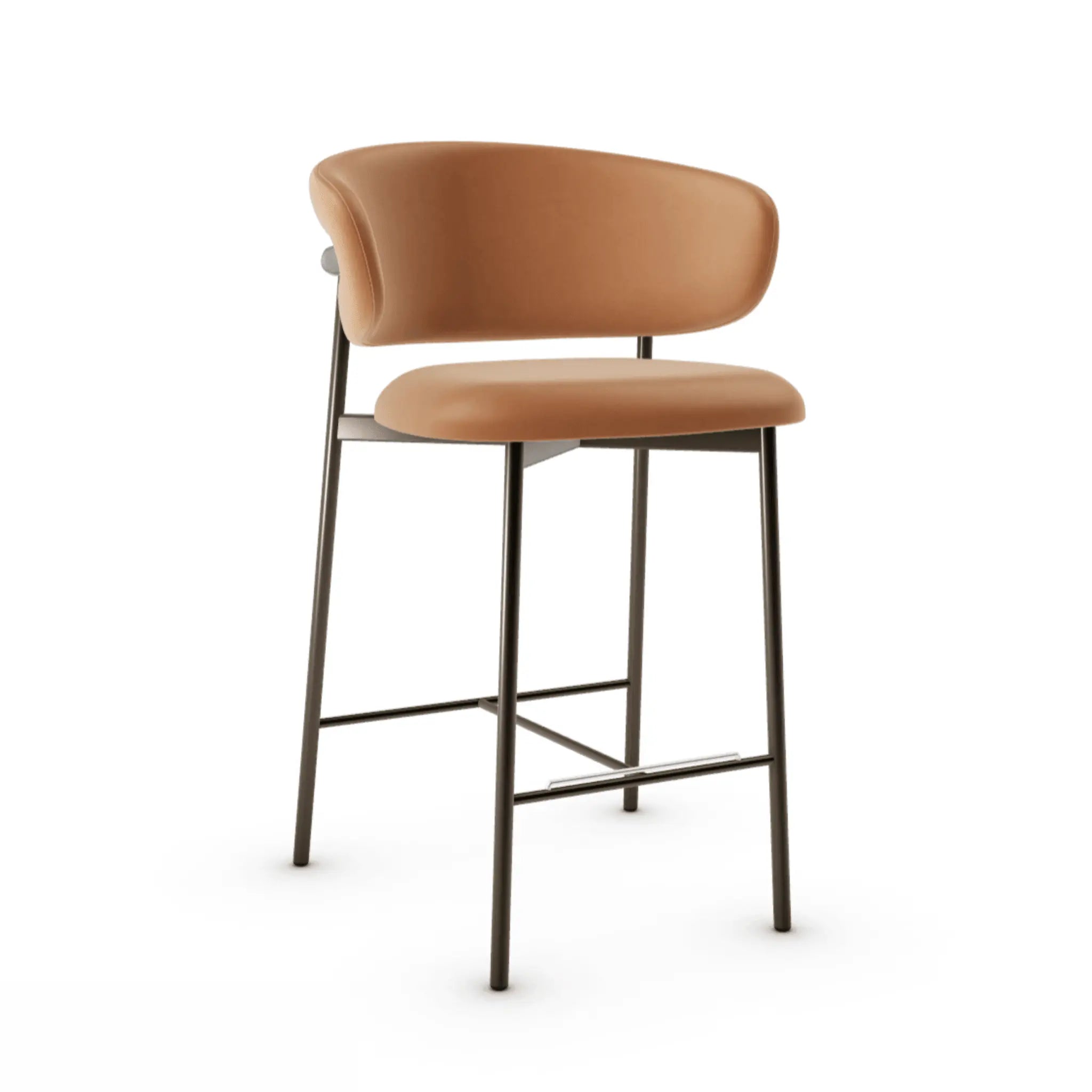 Krzesło barowe OLEANDRO koniakowa ekoskóra z metalową podstawą – drewno, Calligaris