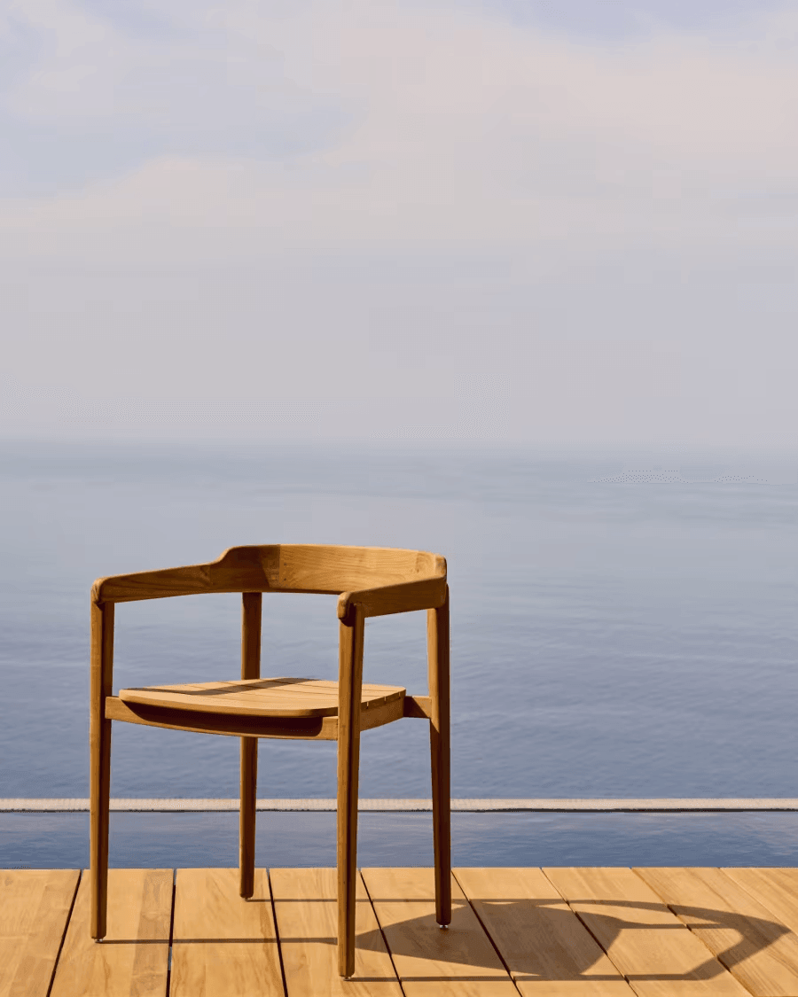 Krzesło ICARO lite drewno tekowe z beżowym wykończeniem La Forma Eye on Design