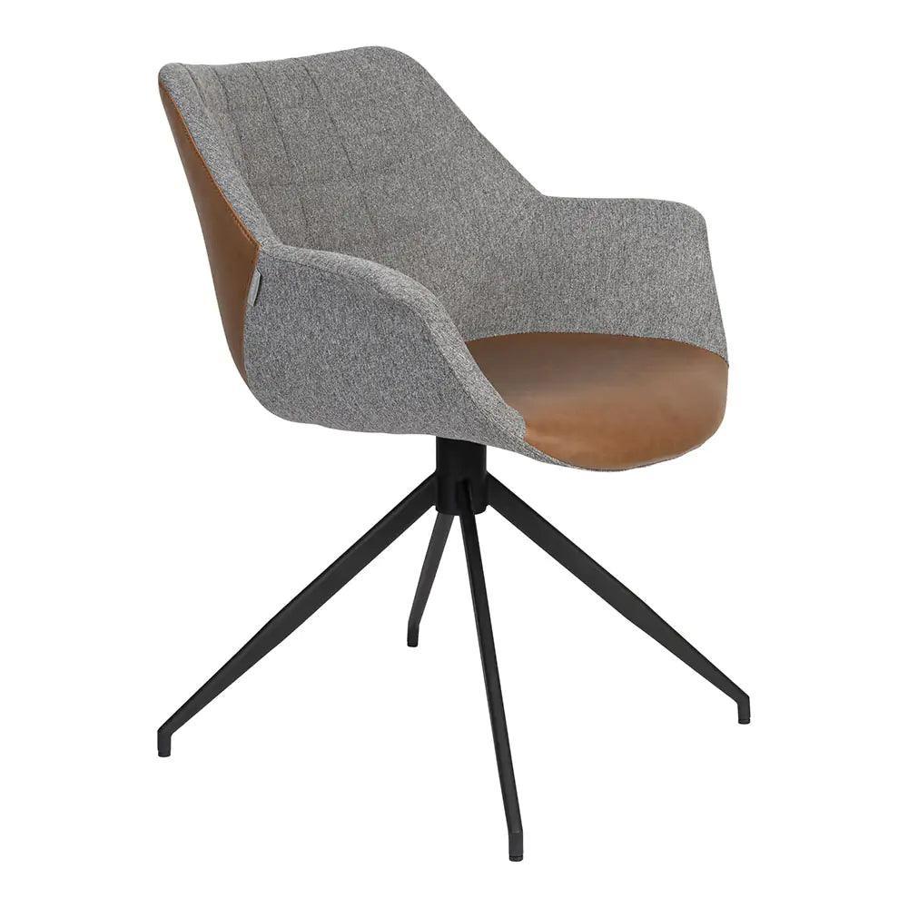 Krzesło obrotowe DOULTON szary z brązową ekoskórą Zuiver Eye on Design