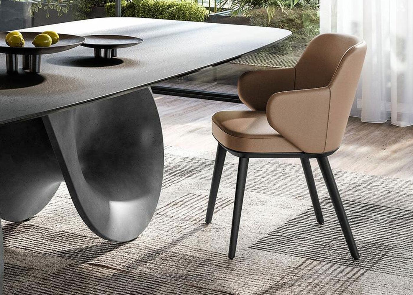 Krzesło z podłokietnikami FOYER skóra ciemnoszary z drewnianą podstawą Calligaris Eye on Design