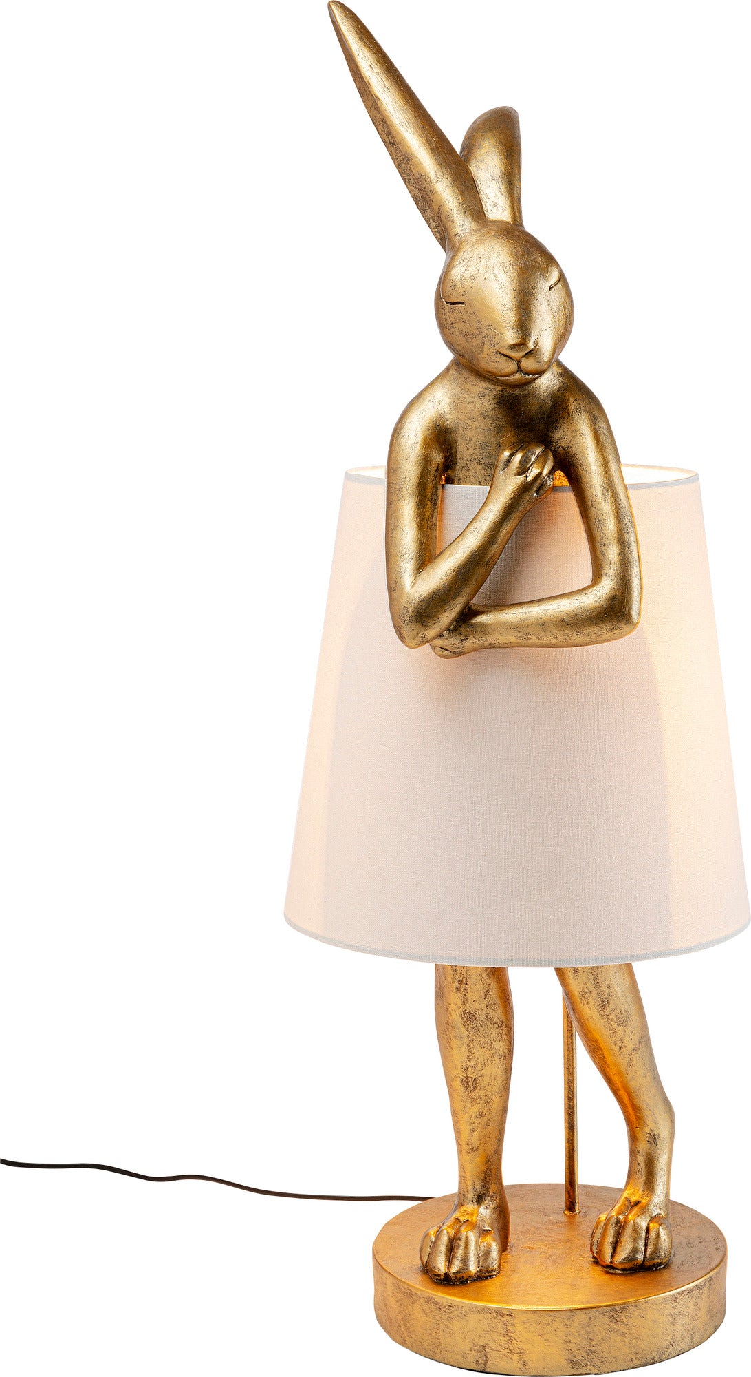 Zlatá stolní lampa ve tvaru králíka