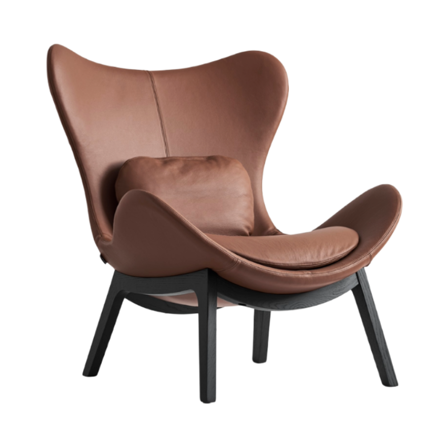 Křeslo LAZY čalouněné s černým dřevěným podstavcem