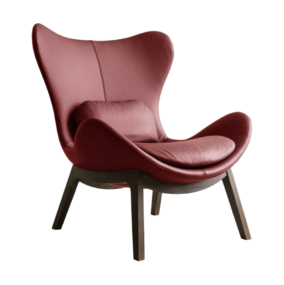 Upholstered LAZY armchair with a dark wooden base