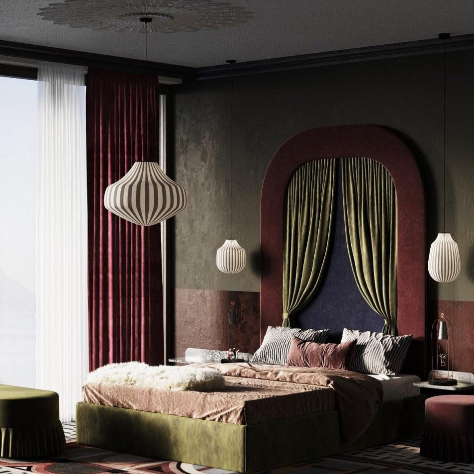 Łóżko tapicerowane ALICE róż z zieloną kurtyną Happy Barok Eye on Design