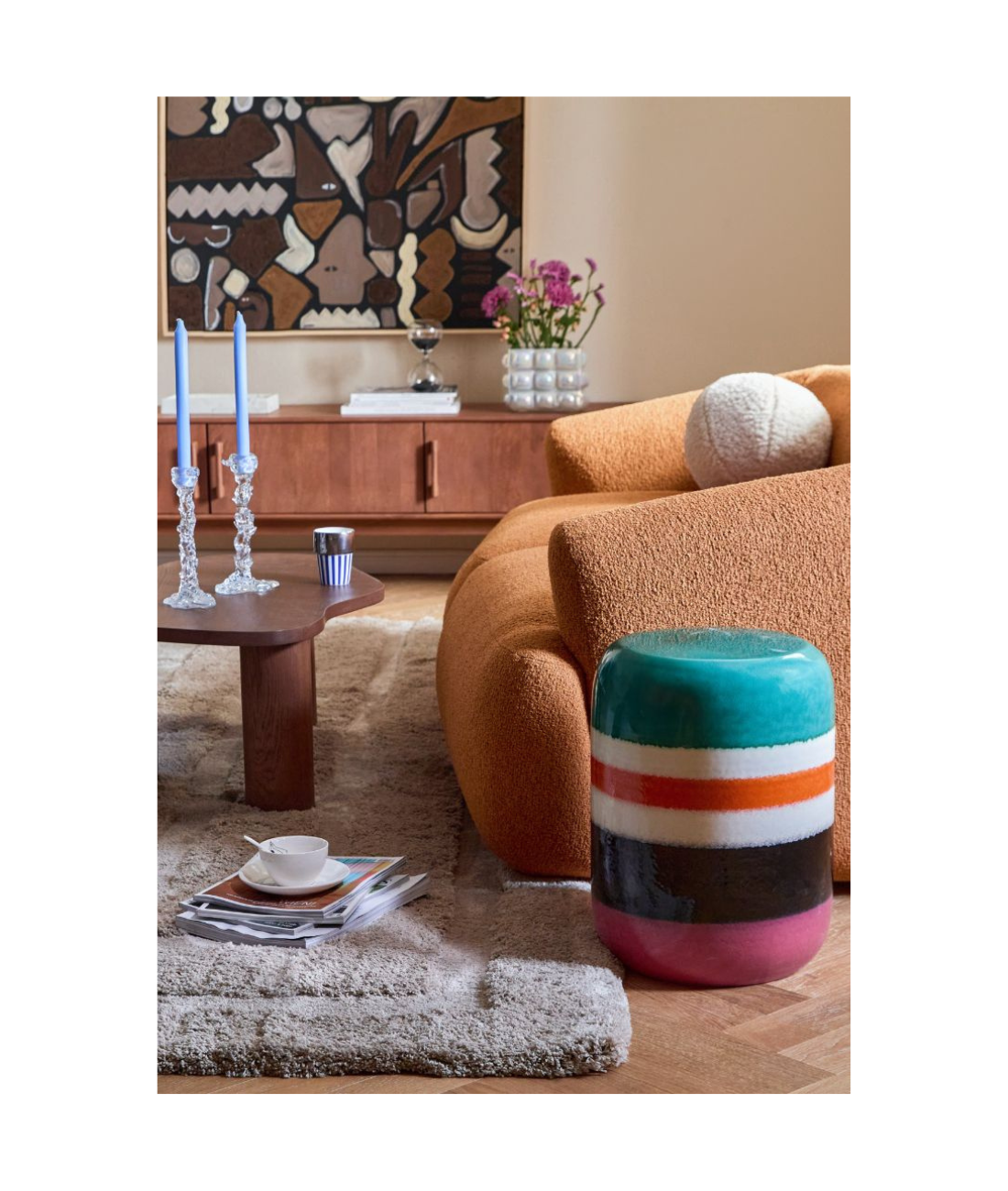 STRIPED PILL Side Table colorful ceramic