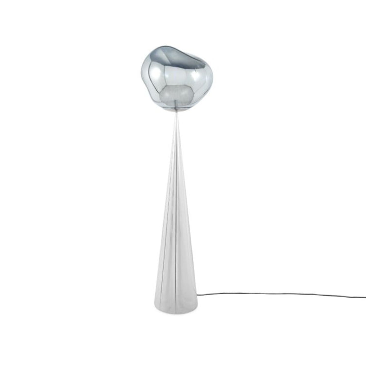 Stojací lampa MELT FAT CONE stříbrná se stříbrným podstavcem