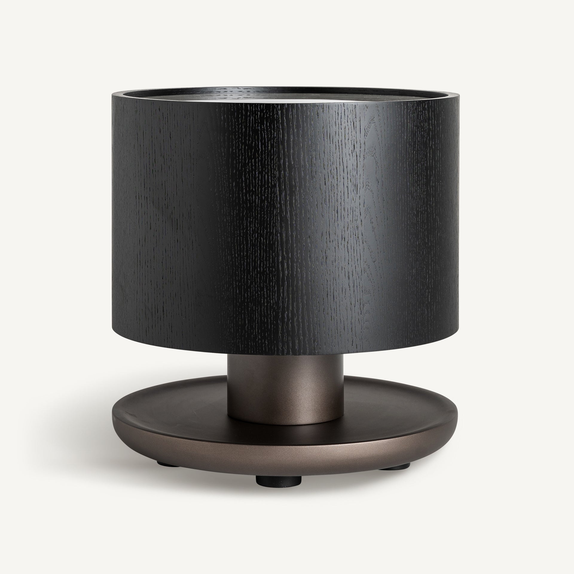 BREIL Black Side Table with Oak Veneer and White Ceramic Top