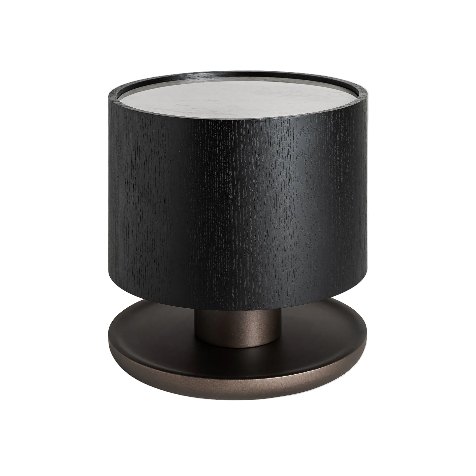 BREIL Black Side Table with Oak Veneer and White Ceramic Top