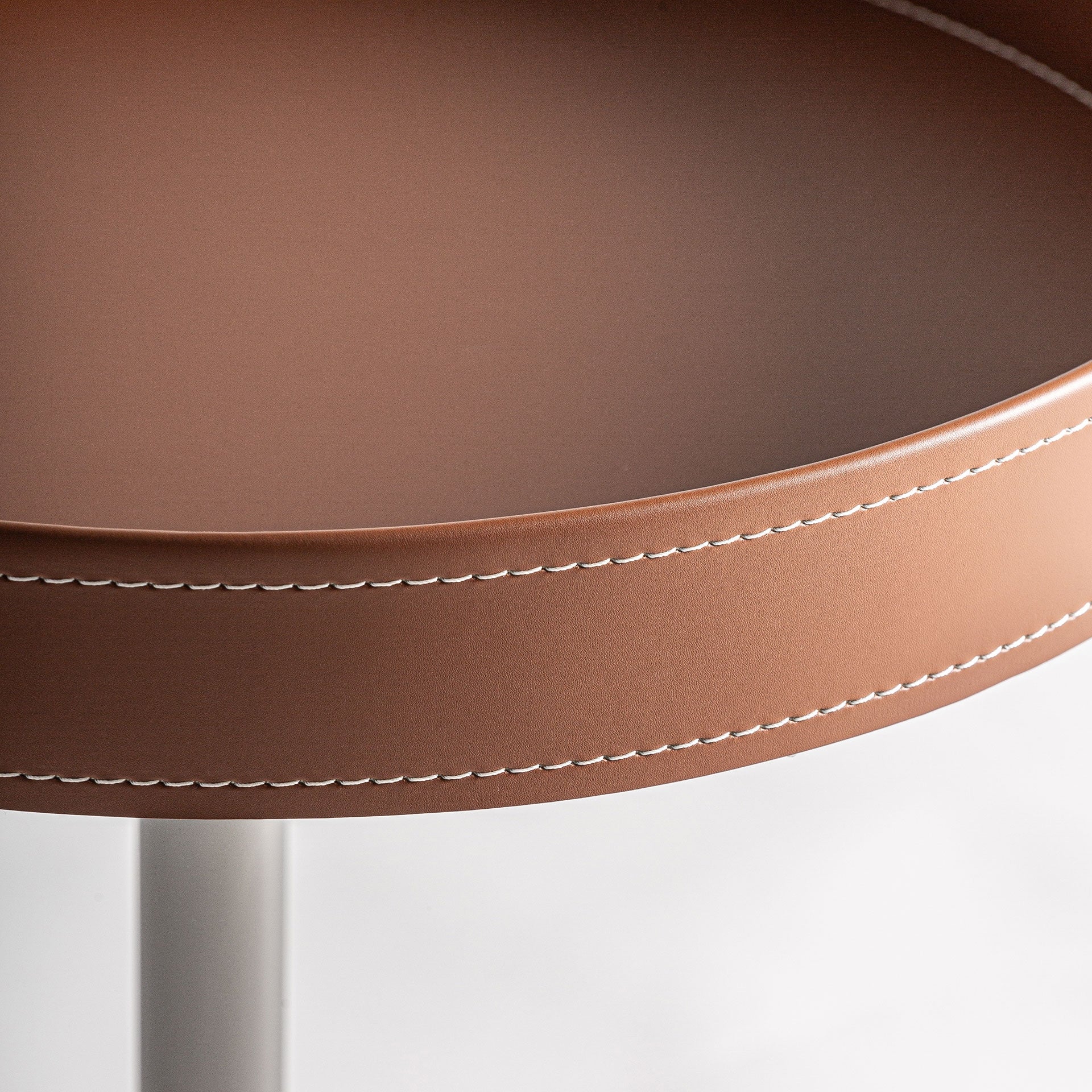 GEISINGEN Side Table in Brown Eco-Leather with Steel Base