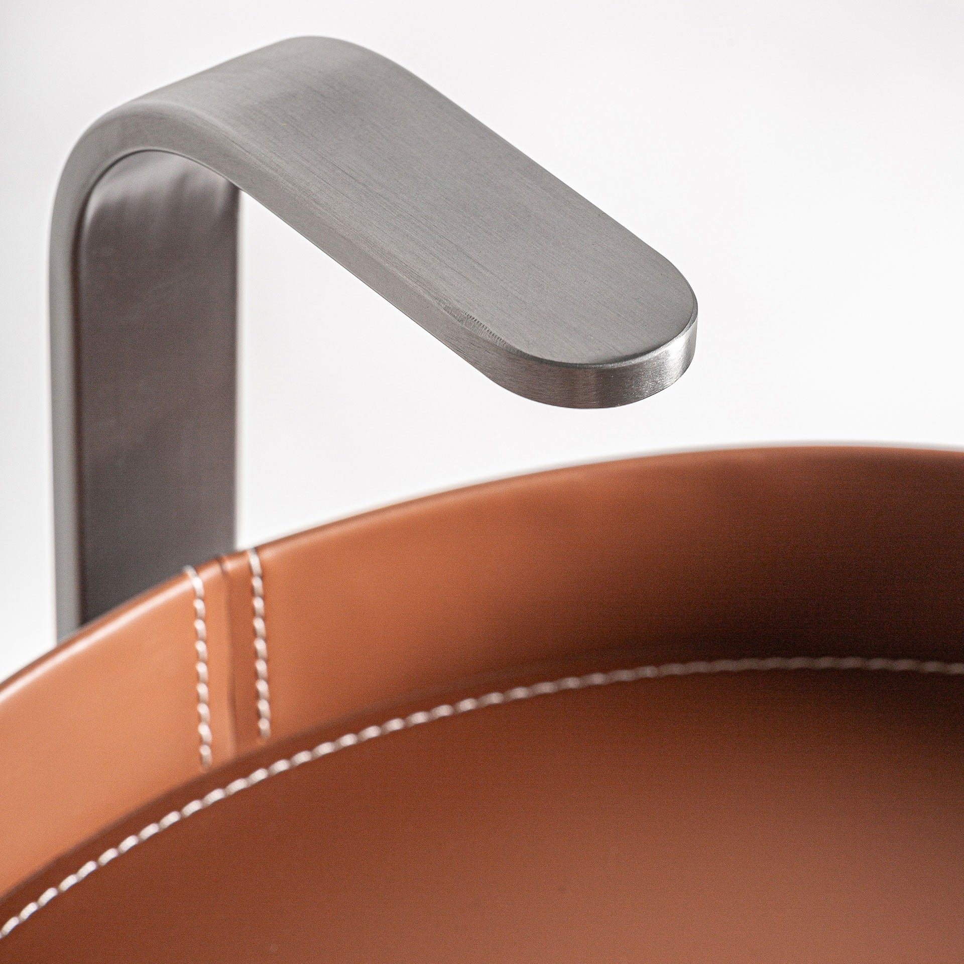 GEISINGEN Side Table in Brown Eco-Leather with Steel Base