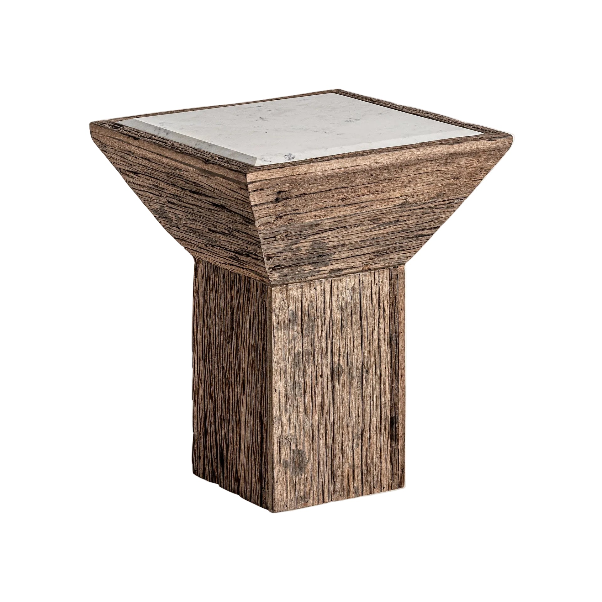 SAMSUN Side Table Recycled Pine Wood with Marble Top