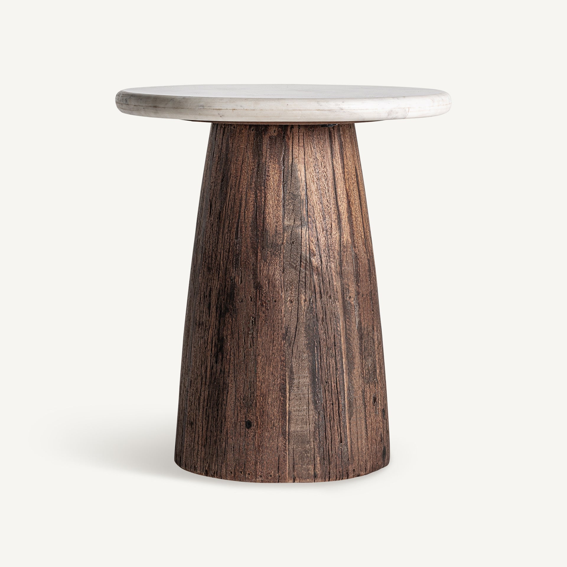 SKORUP Side Table, Recycled Wood with Marble Top