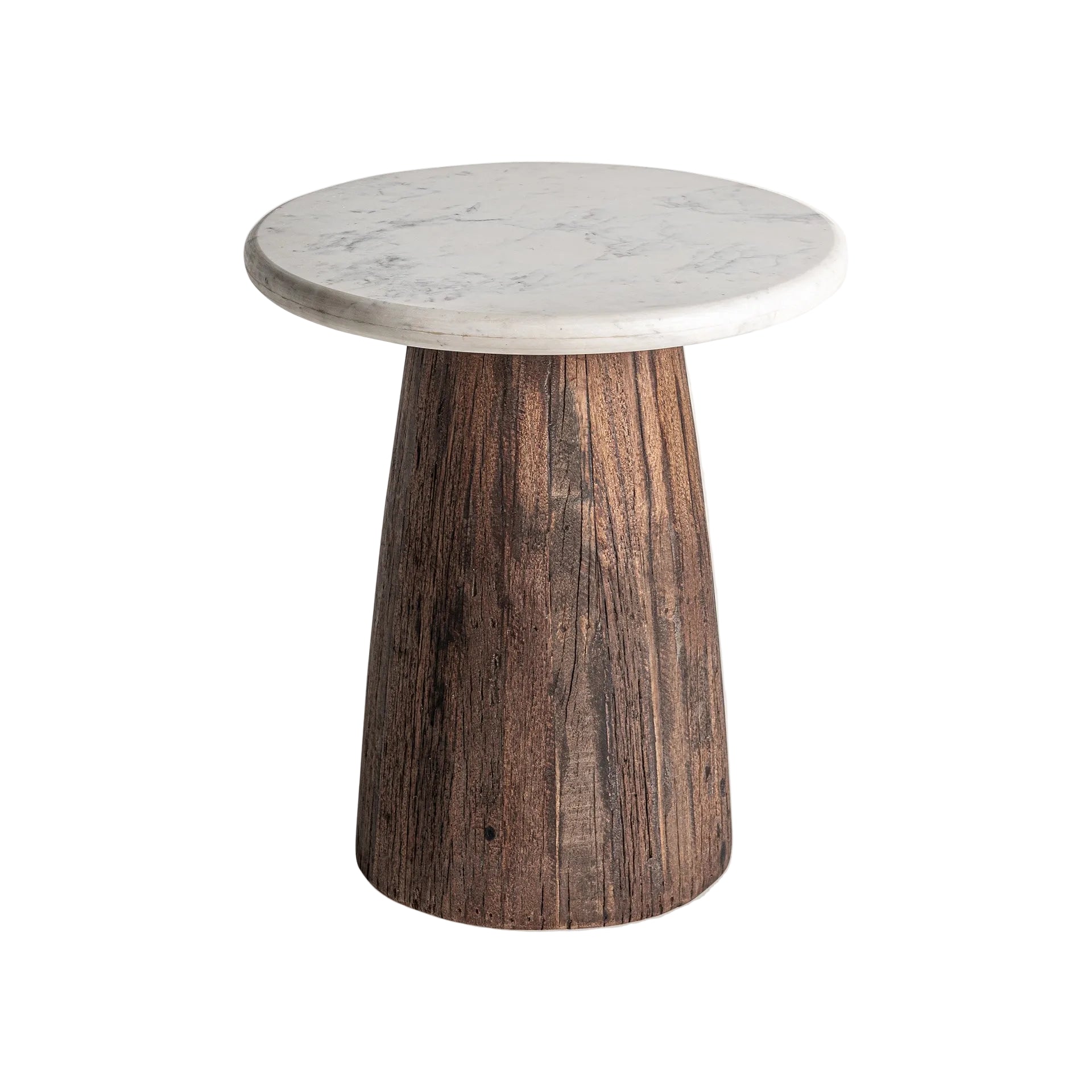 SKORUP Side Table, Recycled Wood with Marble Top