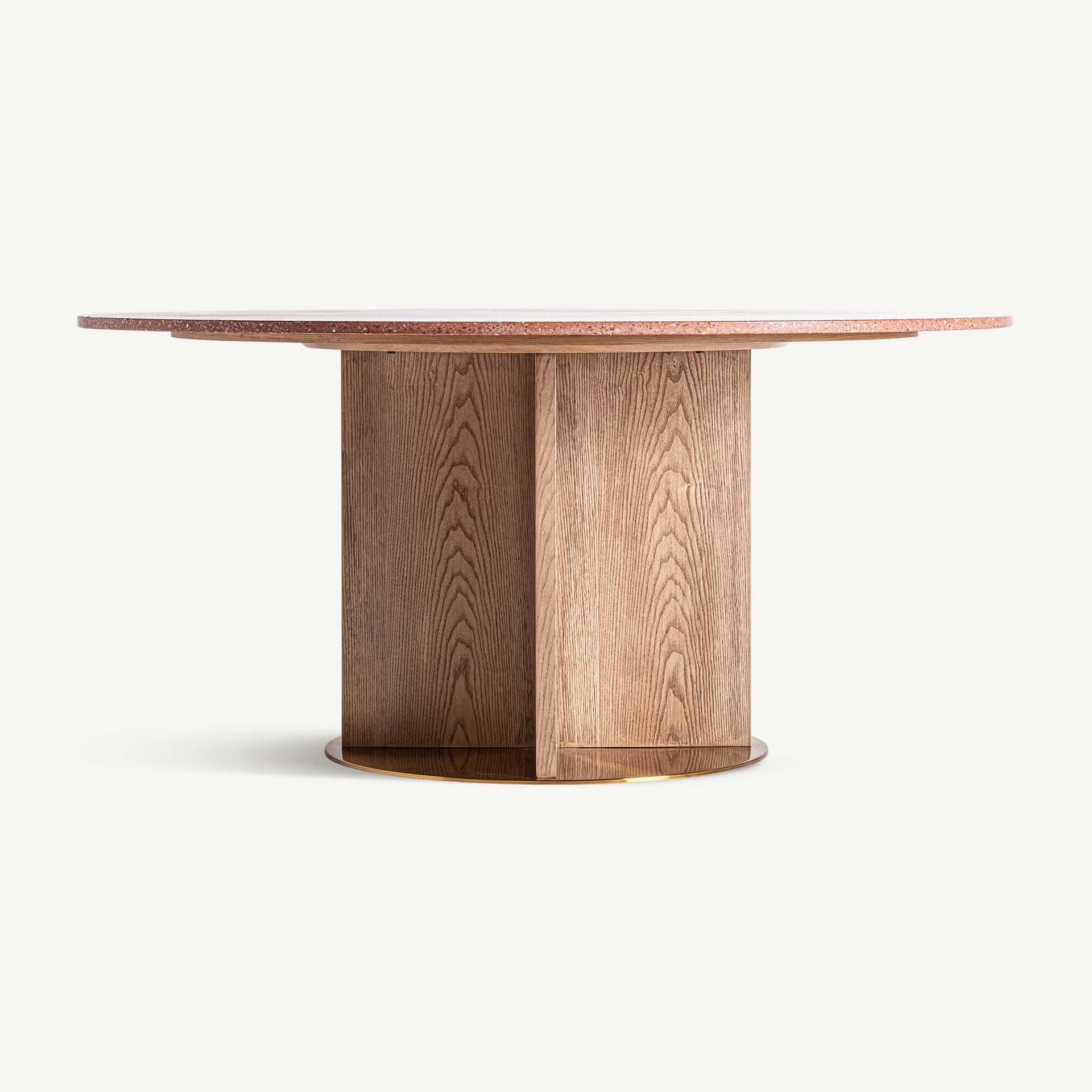 Round Table ALFERCE Burgundy Terrazzo with Wooden Base and Gold Finish