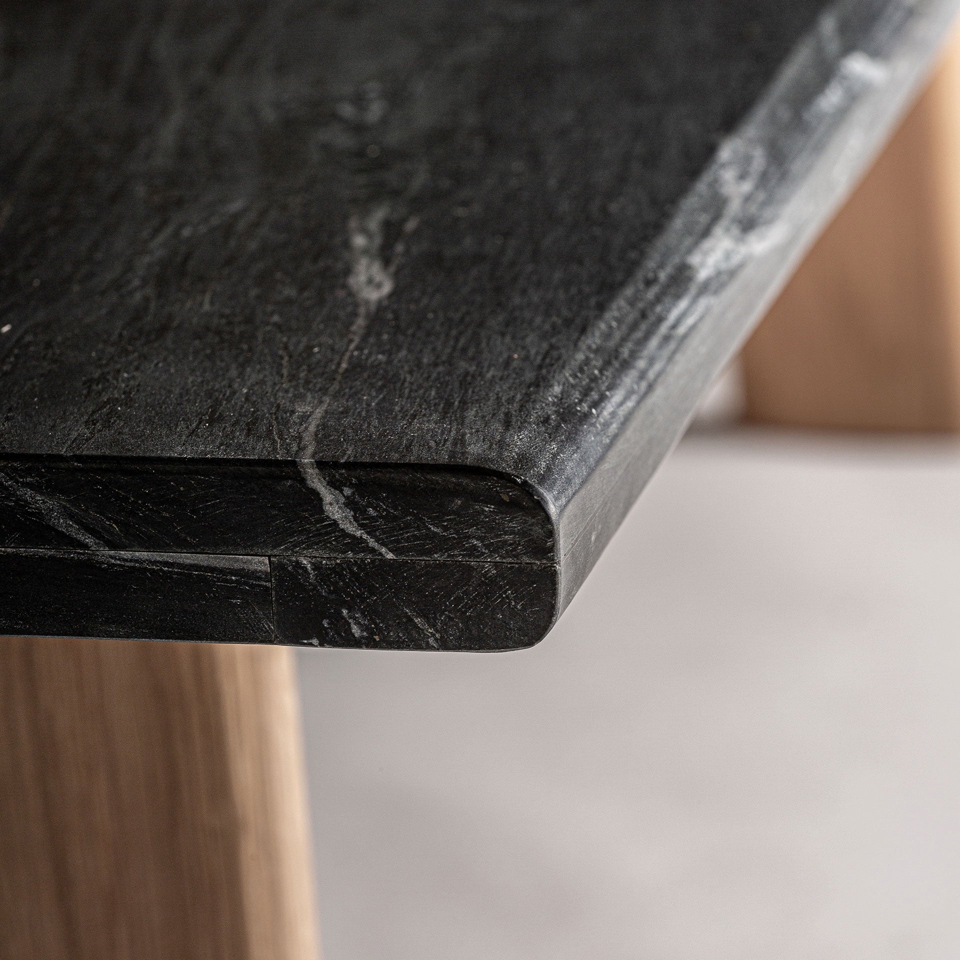 NARA Coffee Table in Oak Wood with Black Marble Top