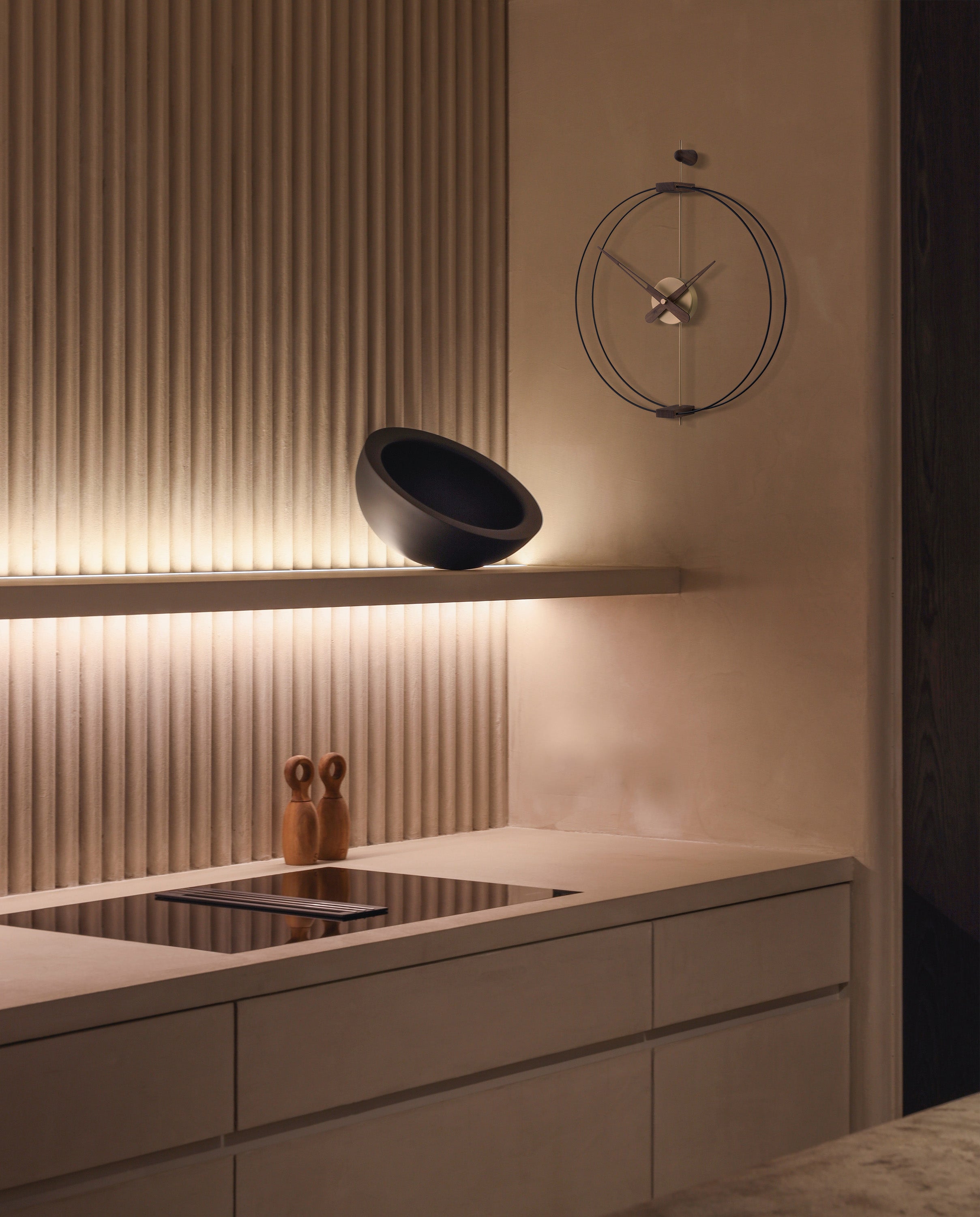 Wall Clock MICRO BARCELONA walnut wood with black and brass