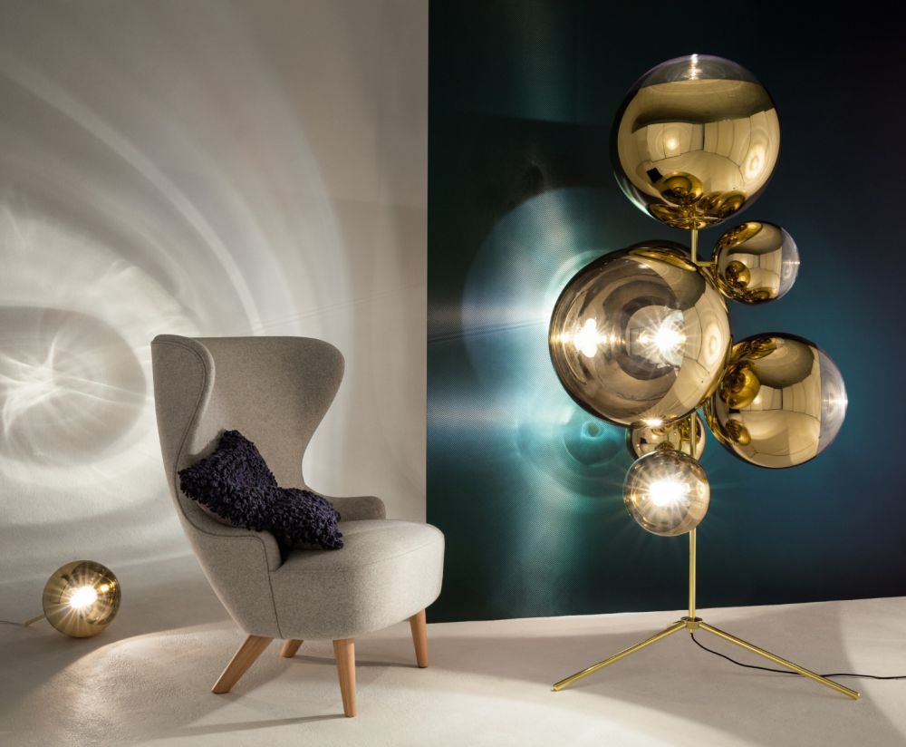 Stojací lampa ZRCADLOVÁ KULIČKA zlatá