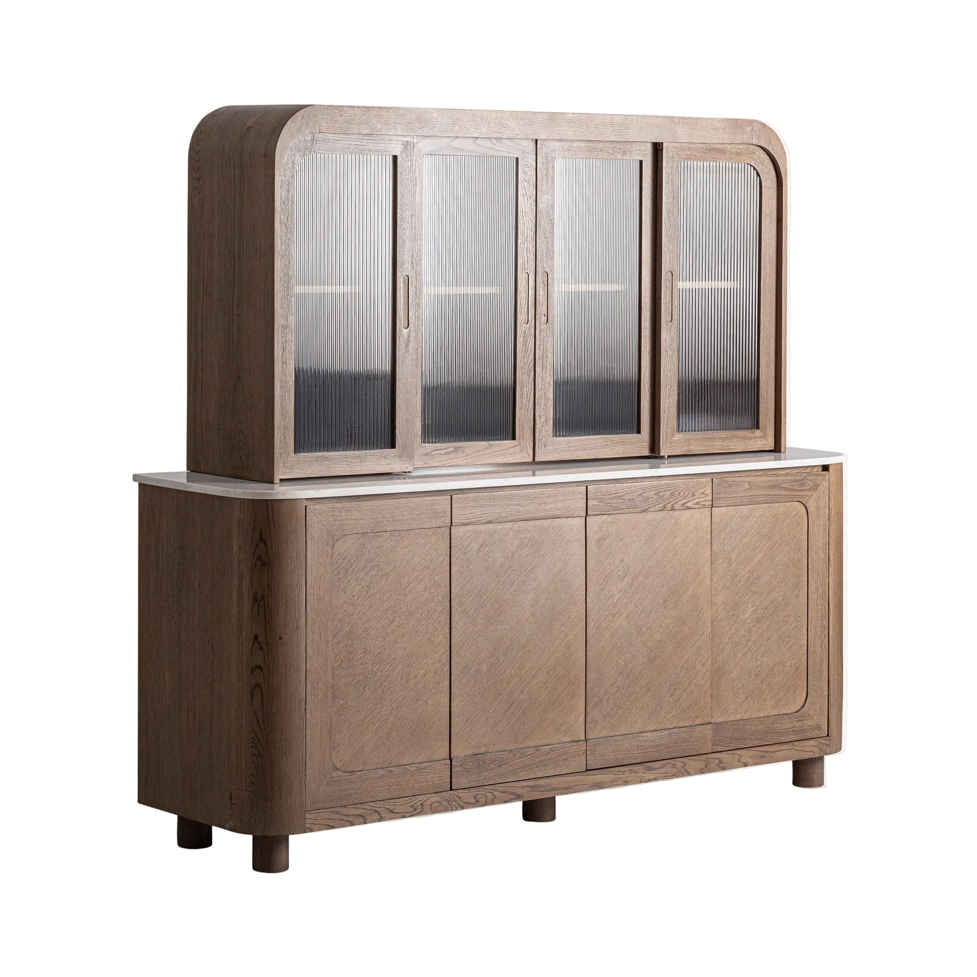 DOUZY Oak Side Table with Glass and Marble Top