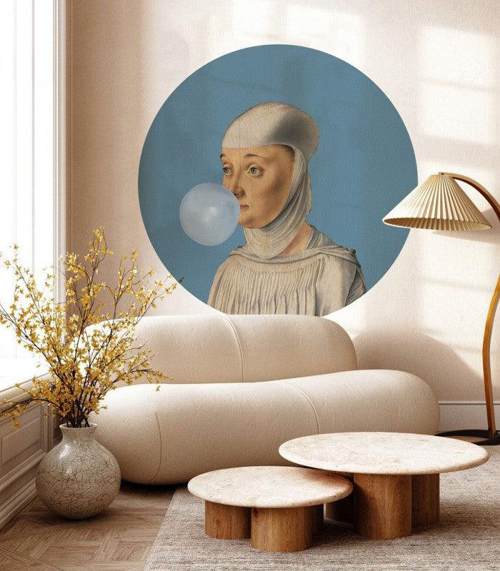 Mural DOTS Woman with Bubble Gum Blue Wallcolors Eye on Design