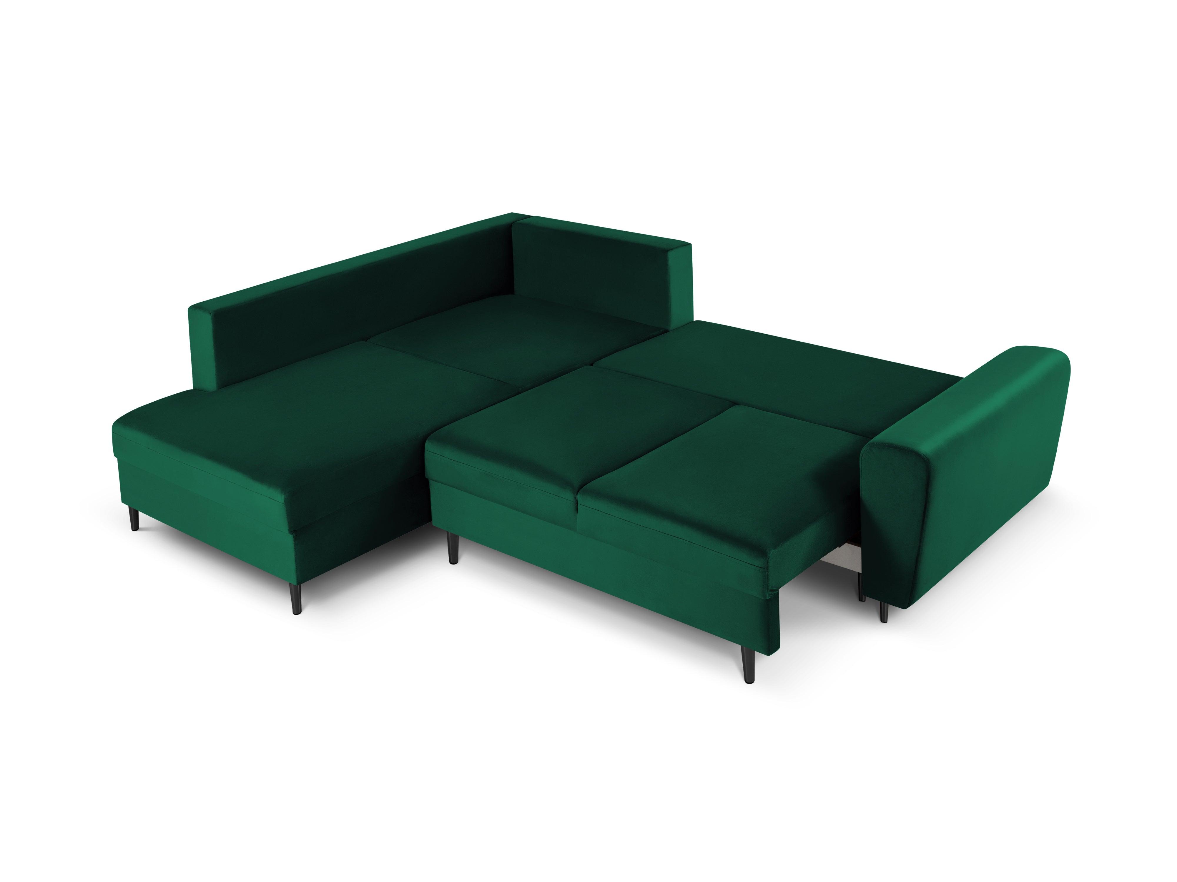 Narożnik 5-osobowy lewostronny z funkcją spania KYOTO butelkowa zieleń z czarną podstawą Cosmopolitan Design Eye on Design