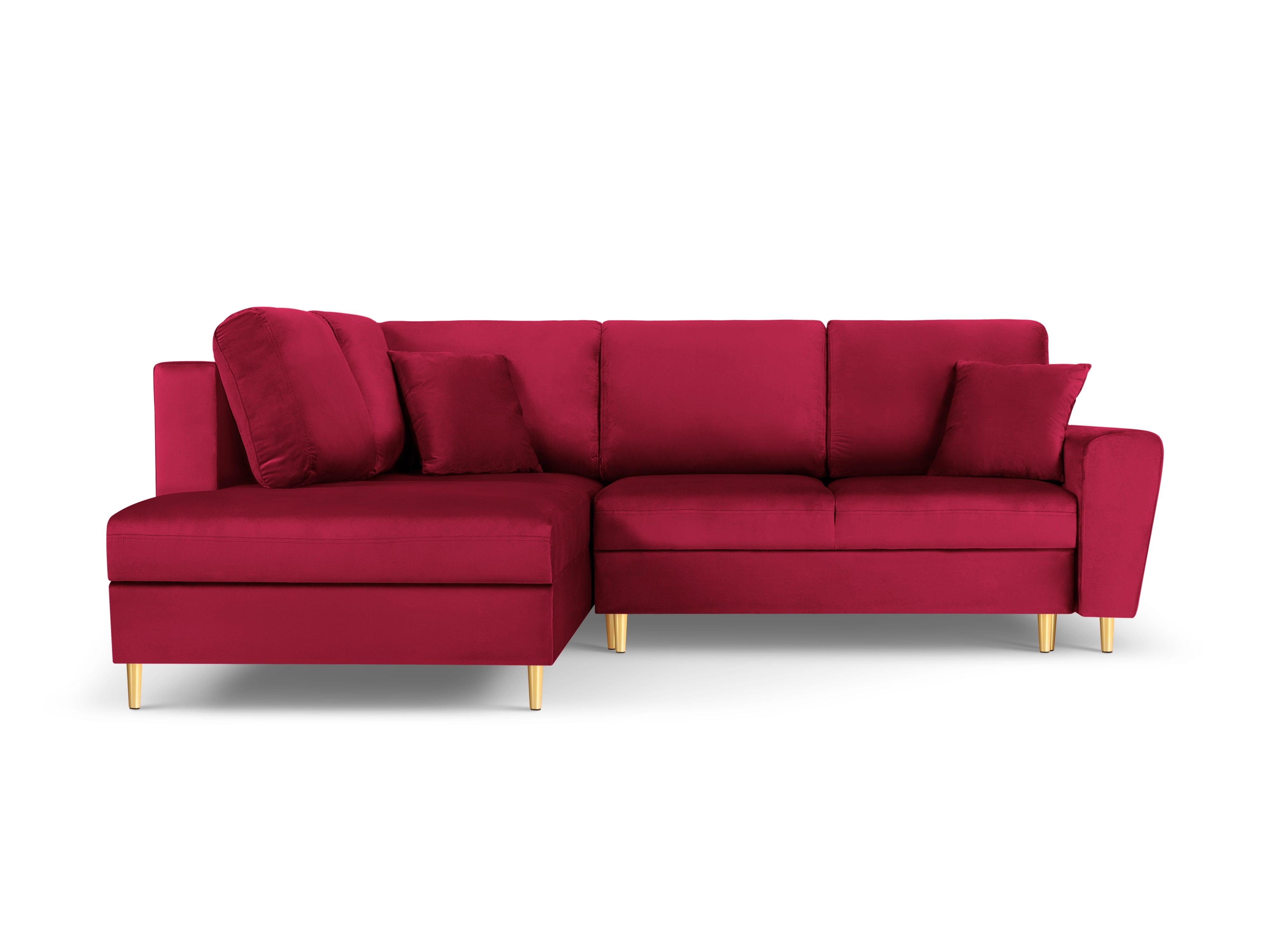 Narożnik 5-osobowy lewostronny z funkcją spania KYOTO czerwony ze złotą podstawą Cosmopolitan Design Eye on Design