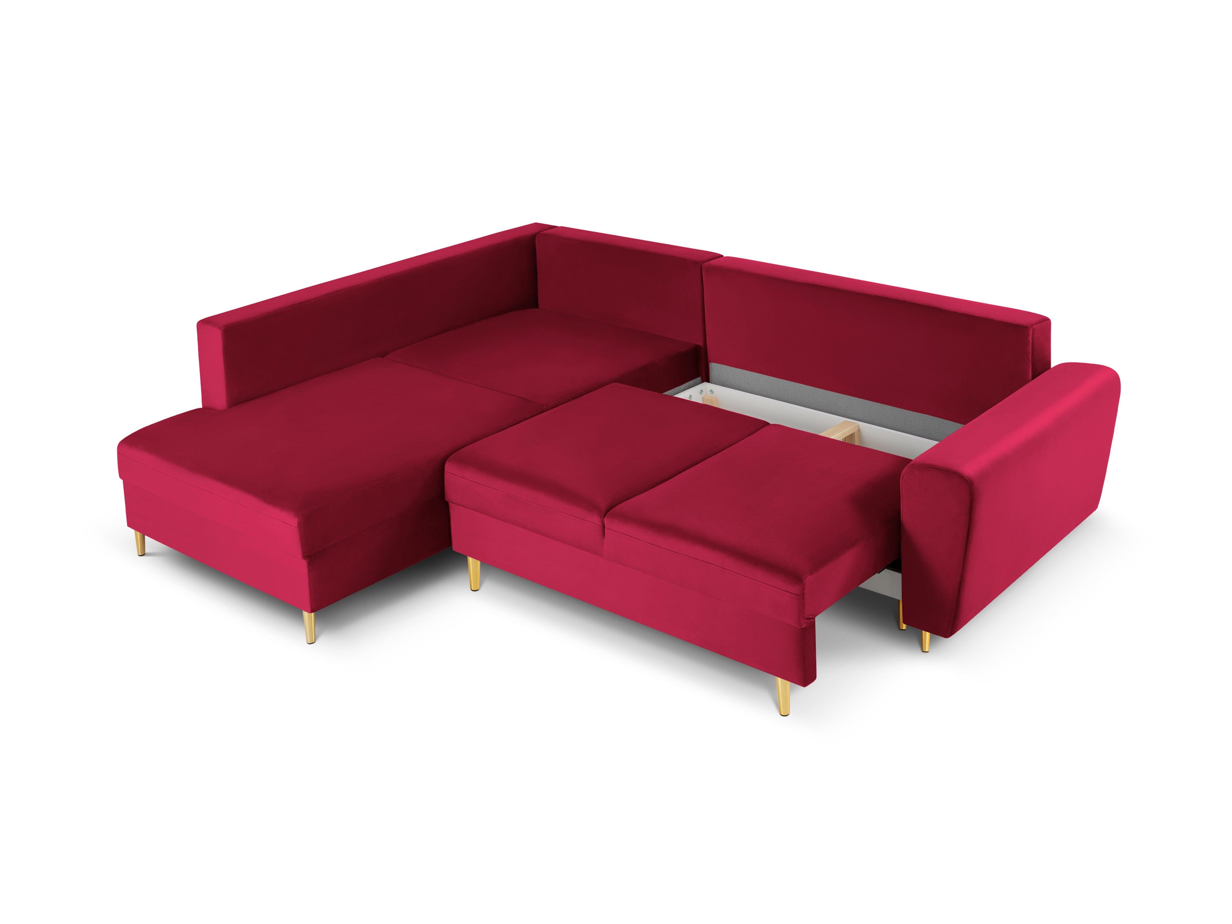 Narożnik 5-osobowy lewostronny z funkcją spania KYOTO czerwony ze złotą podstawą Cosmopolitan Design Eye on Design