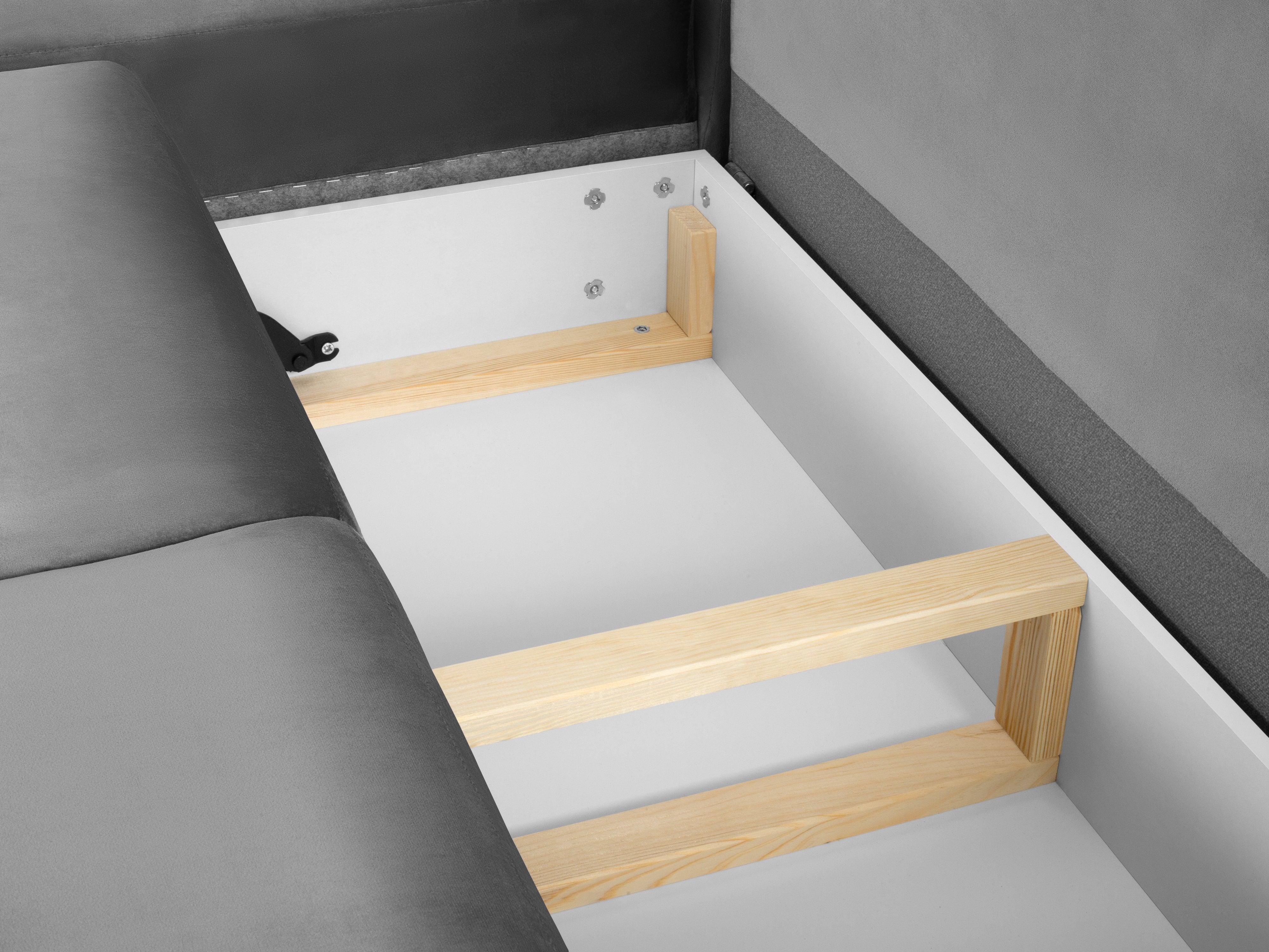 Narożnik 5-osobowy lewostronny z funkcją spania KYOTO jasnoszary z czarną podstawą Cosmopolitan Design Eye on Design