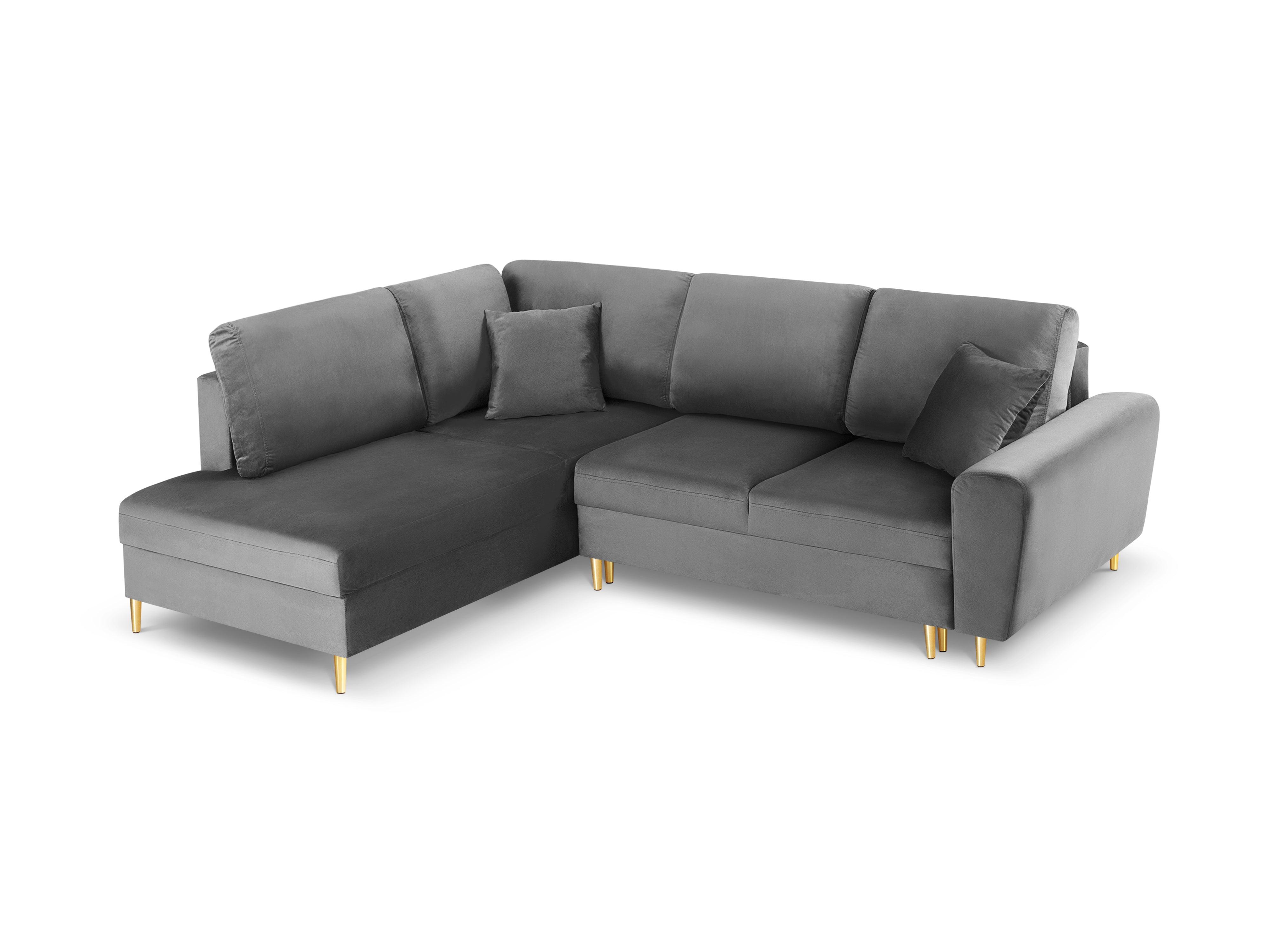 Narożnik 5-osobowy lewostronny z funkcją spania KYOTO jasnoszary ze złotą podstawą Cosmopolitan Design Eye on Design