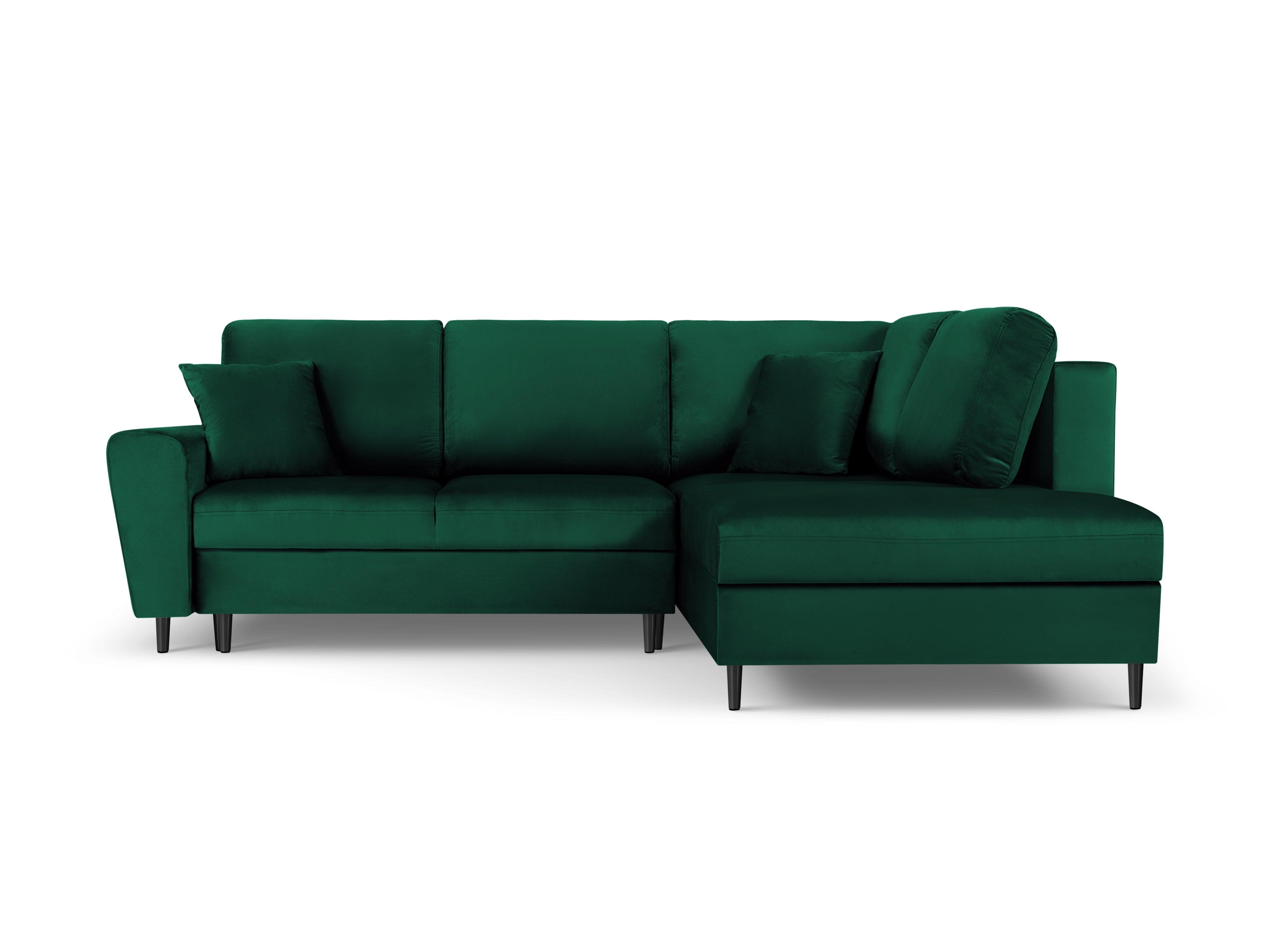 Narożnik 5-osobowy prawostronny z funkcją spania KYOTO butelkowa zieleń z czarną podstawą Cosmopolitan Design Eye on Design
